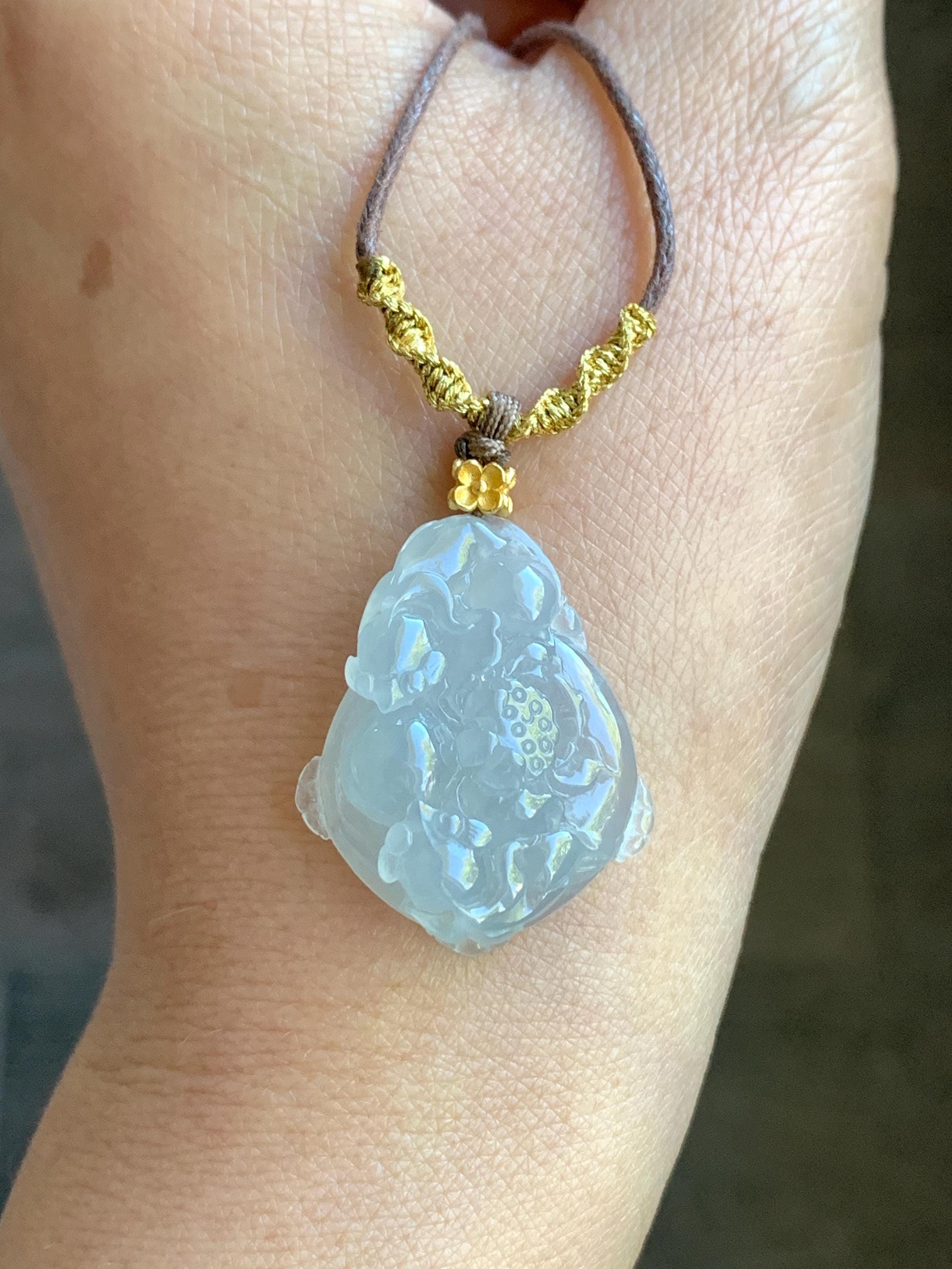 Natural Burmese Premium Icy Translucent Jadeite Lotus Flower Goldfish Ping An Kou Donut Necklace Sterling Silver 8g 天然缅甸老种白冰胶起光翡翠莲花鱼平安扣吊坠