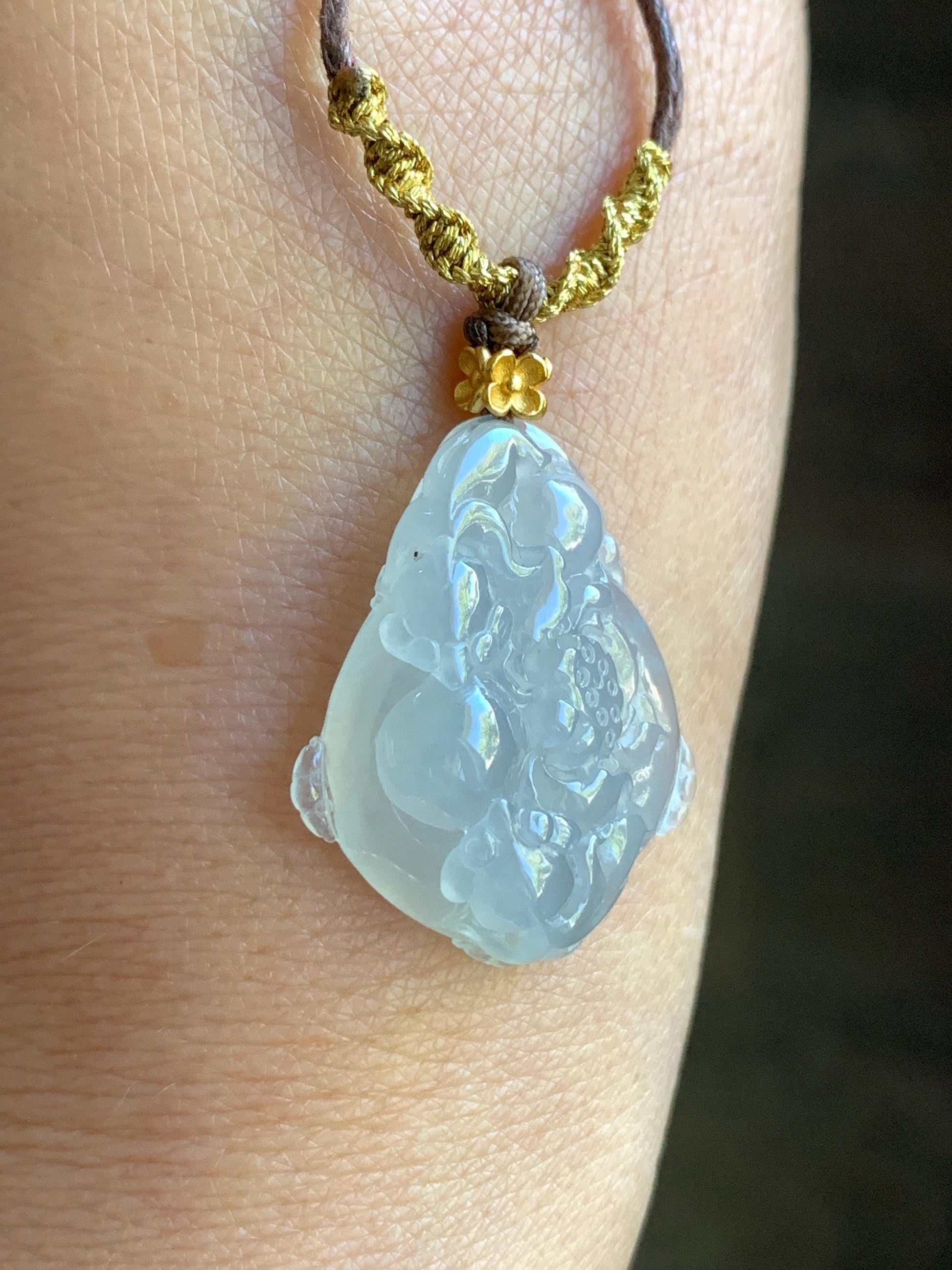 Natural Burmese Premium Icy Translucent Jadeite Lotus Flower Goldfish Ping An Kou Donut Necklace Sterling Silver 8g 天然缅甸老种白冰胶起光翡翠莲花鱼平安扣吊坠