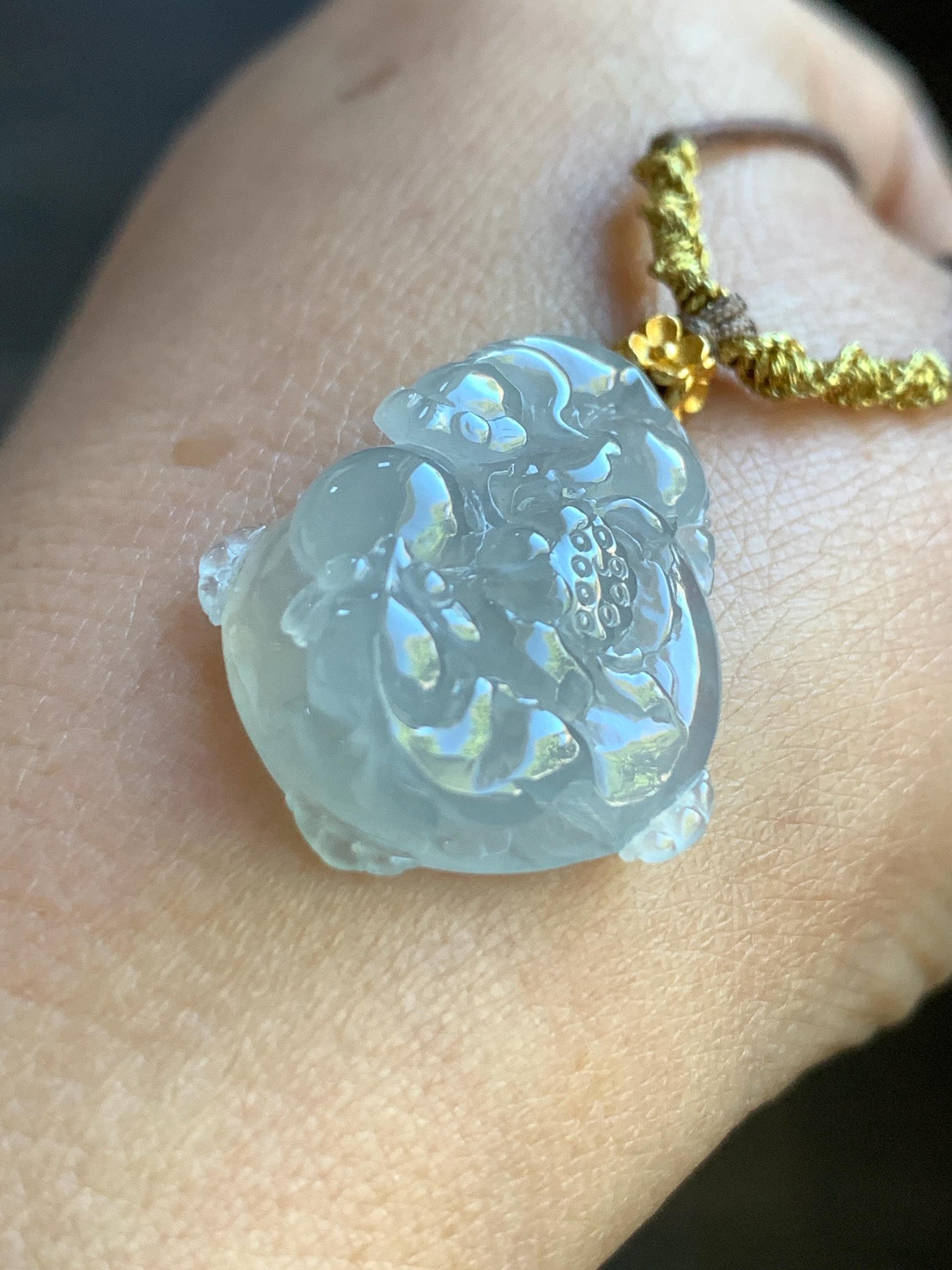Natural Burmese Premium Icy Translucent Jadeite Lotus Flower Goldfish Ping An Kou Donut Necklace Sterling Silver 8g 天然缅甸老种白冰胶起光翡翠莲花鱼平安扣吊坠