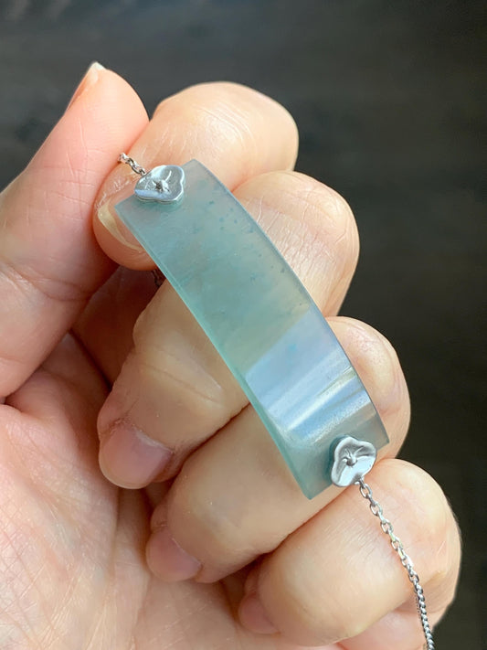 Certified Natural Guatemalan Icy Highly Translucent Dusty Blue Jadeite Cuff Chain Bracelet 18K White Gold 6.25”-7” 7.62g 天然冰危蓝翡翠素手牌镶嵌手链 3044
