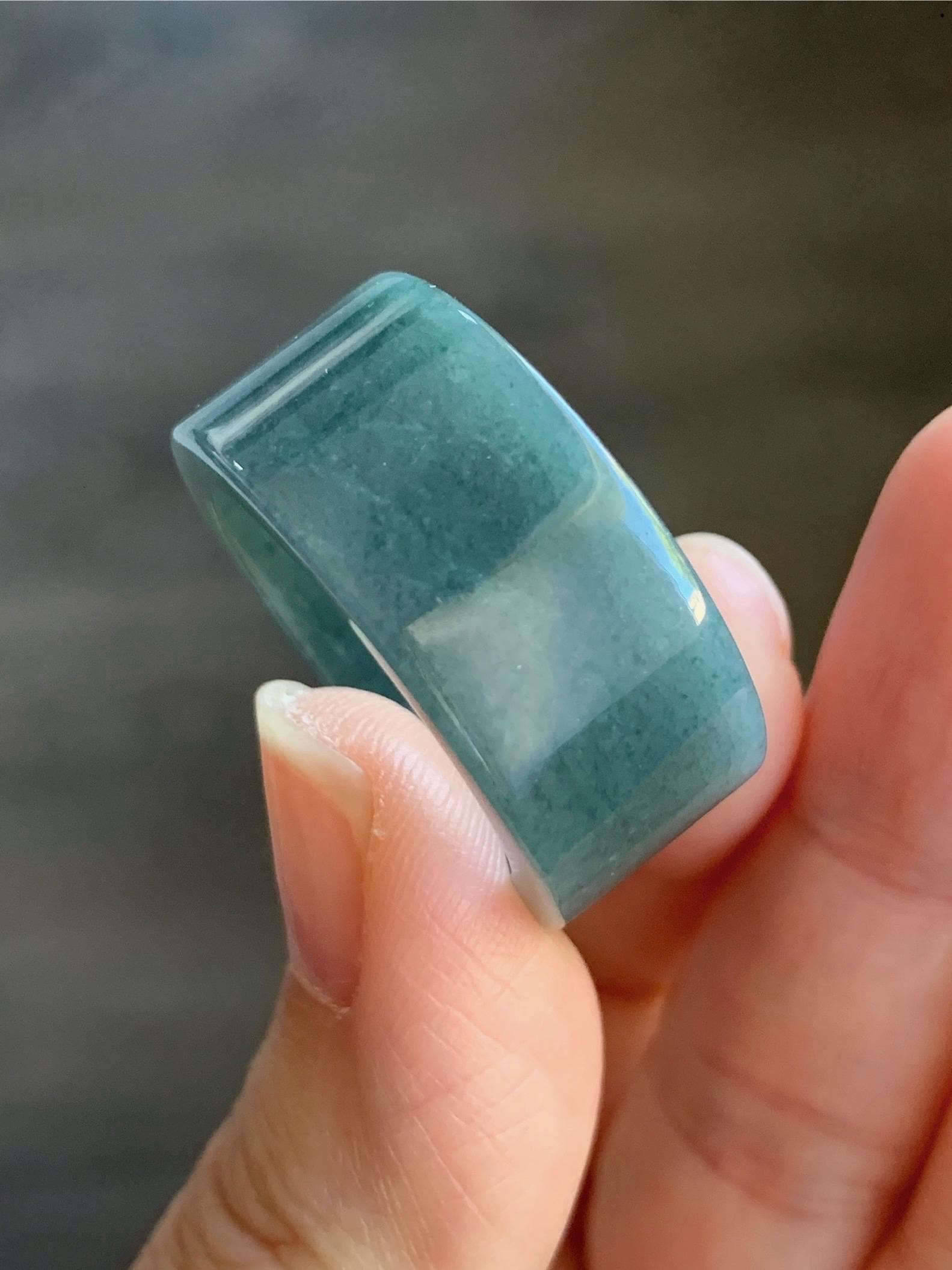 Natural Guatemalan Icy Translucent Dark Dusty Blue Jadeite Wide Banzhi Band Ring Size 12.5 12g 天然危淡深蓝翡翠扳指戒圈