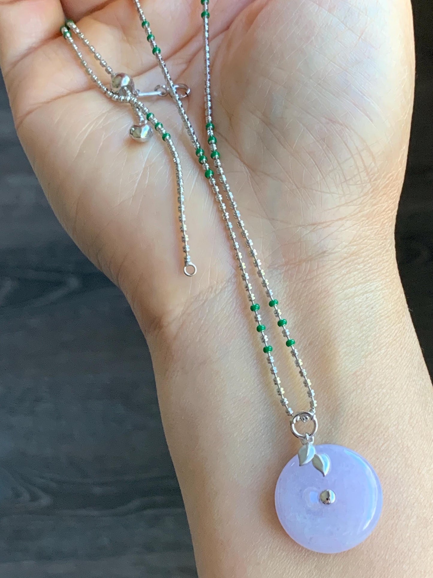 S925 Sterling Silver Beads Green Enamel Beads Beaded Chain Necklace Adjustable up to 20" 3g 1.4mm 1.8mm S925纯银银珠绿色烤漆银珠可调节项链