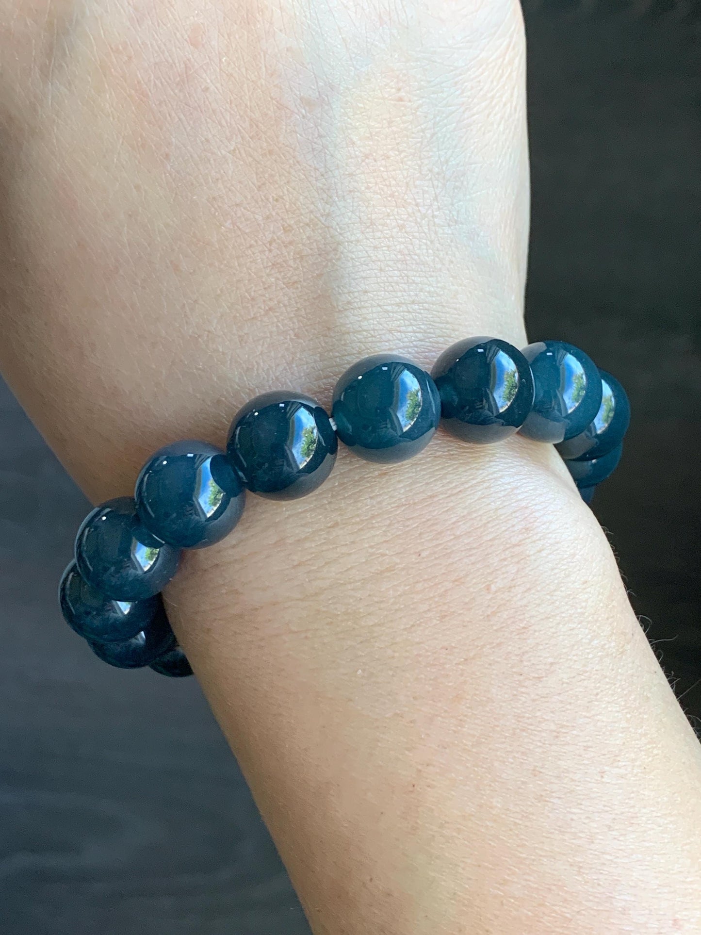 Certified Natural Guatemalan Grade A Icy Translucent Dark Blue Wuji Jadeite Large Beads Beaded Bracelet 12mm 7.75” 55.49g 天然冰胶危深蓝乌鸡翡翠手串 3003