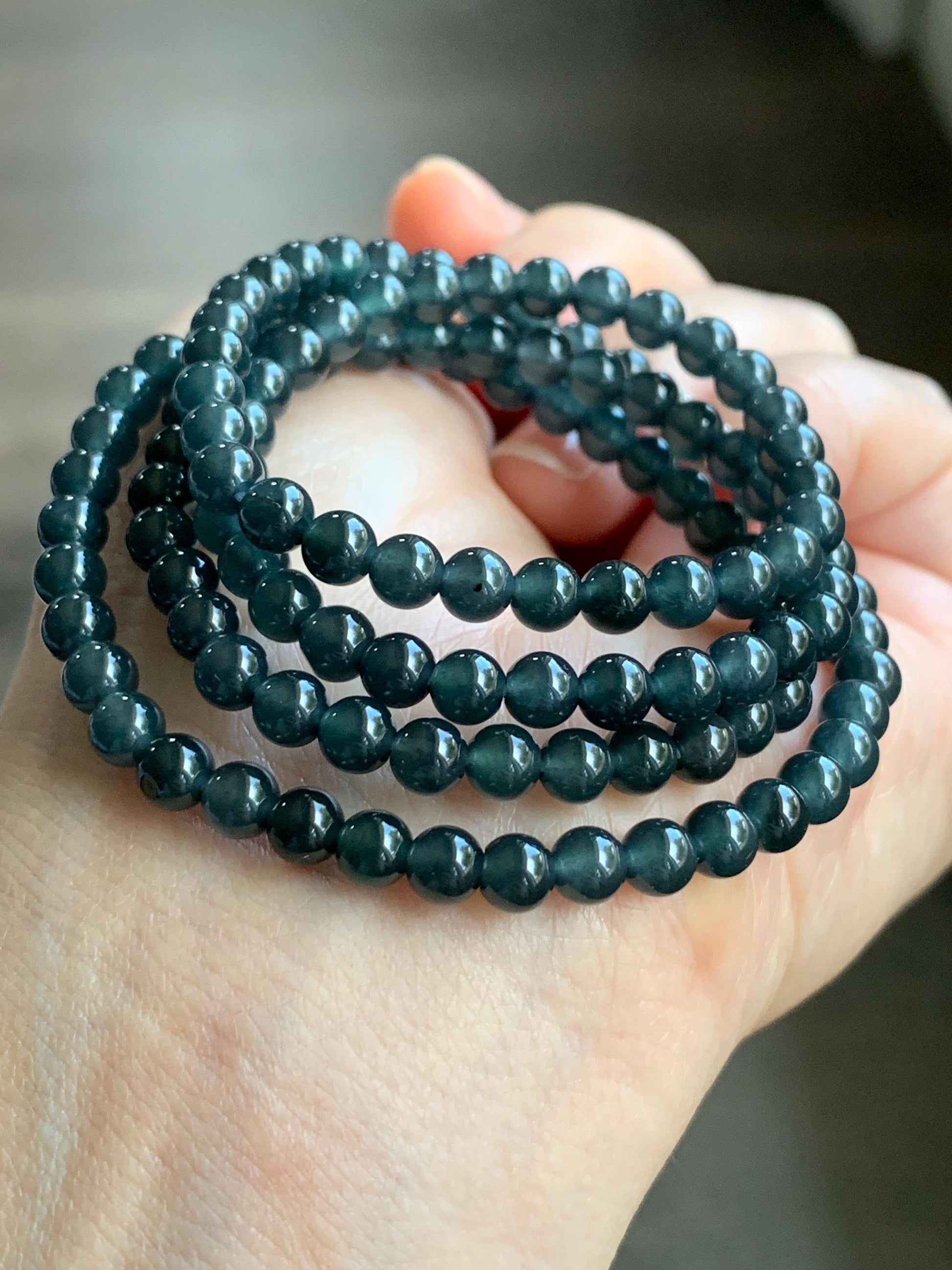 Certified Natural Guatemalan Grade A Icy Highly Translucent Wuji Jadeite Round Beads Beaded Necklace 4.9mm 23.5” 25.55g 天然冰胶危乌鸡翡翠小珠项链 3007