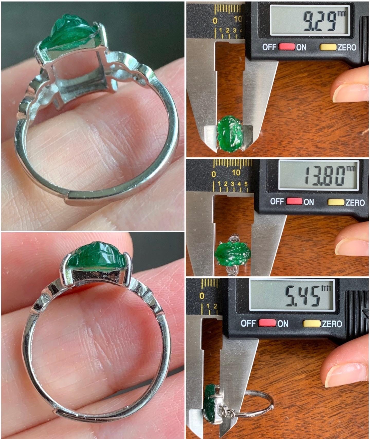 Natural Guatemalan Icy Translucent Vibrant Green Jadeite Carved Pixiu Ring S925 Sterling Silver Size 7 Adjustable 天然高冰危绿翡翠貔貅银镶戒指 WPX223