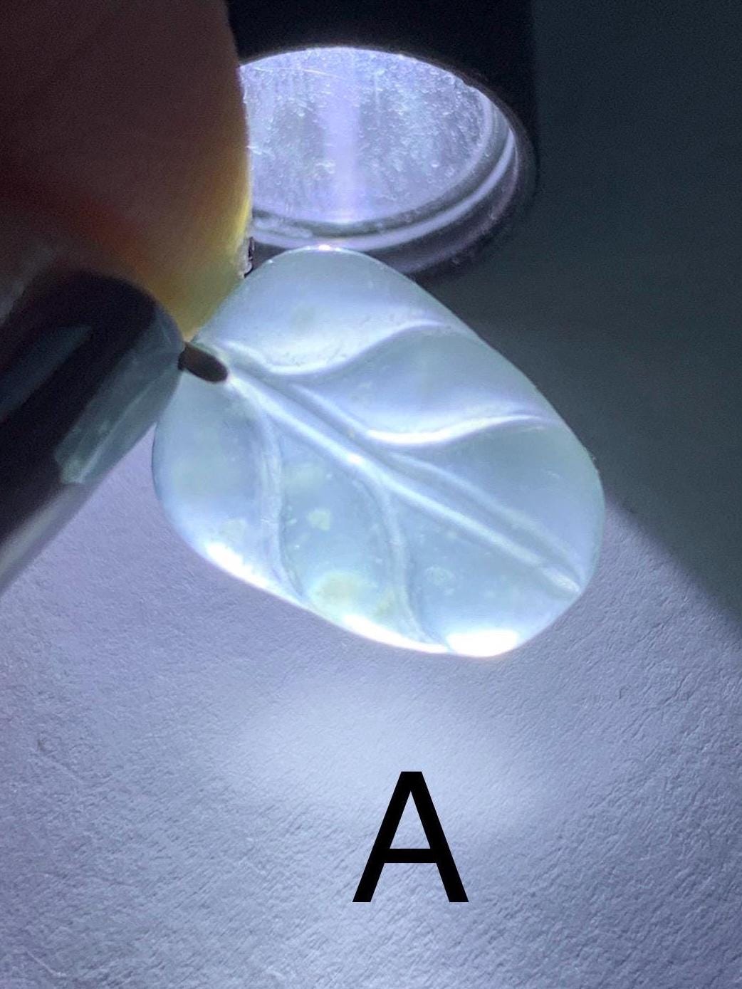 Petite Natural Guatemalan Premium Icy Highly Translucent Pale Blue Jadeite Leaf Pendant 18K White Gold 天然老种高冰危淡蓝翡翠叶子大业有成镶嵌吊坠 YDY712