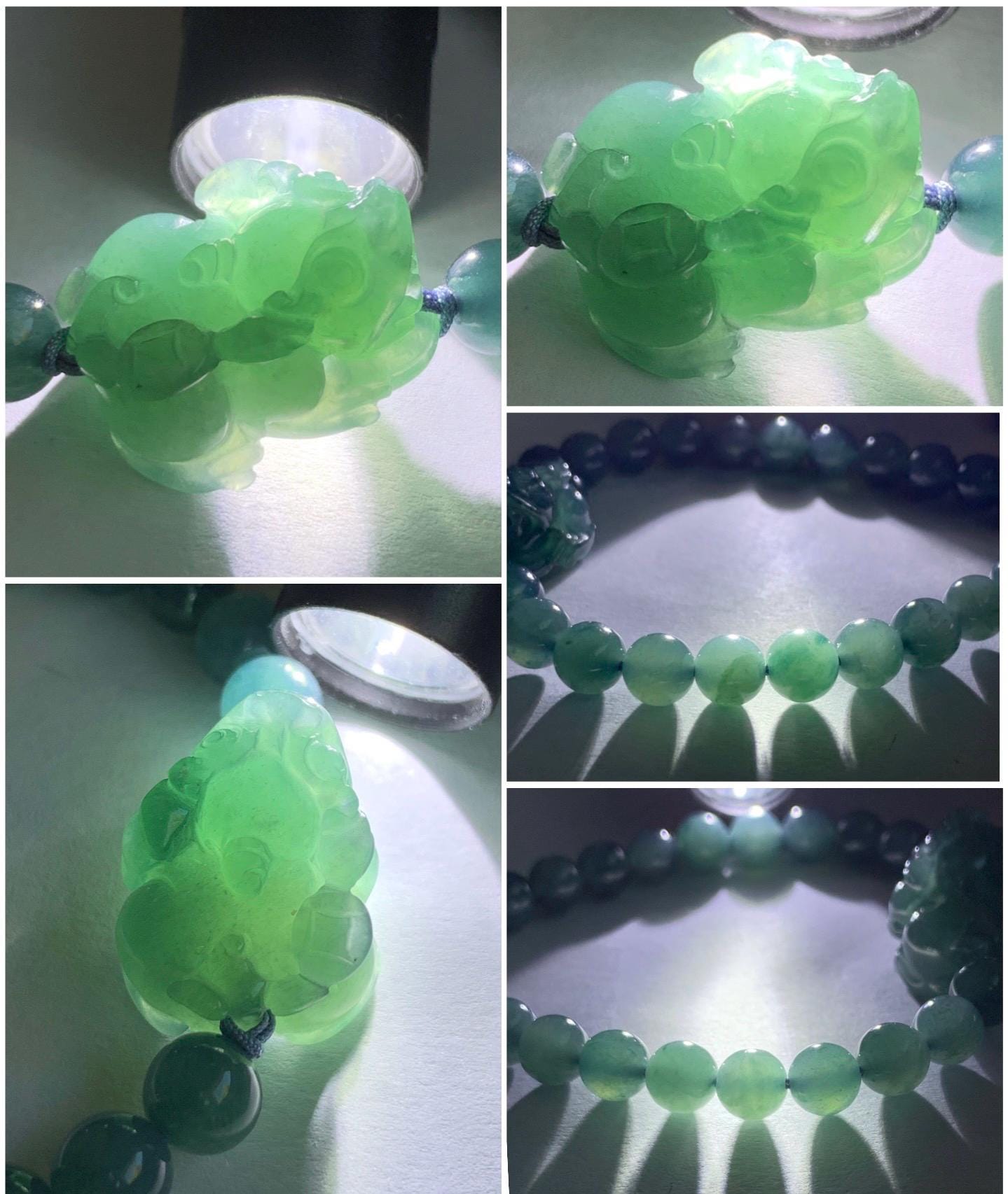 Natural Guatemalan Icy Translucent Gelatinous Dark Teal Green Teal Blue Jadeite Pixiu Beaded Bracelet 6.5mm 6.75” 16g 天然冰危蓝翡翠貔貅圆珠手串