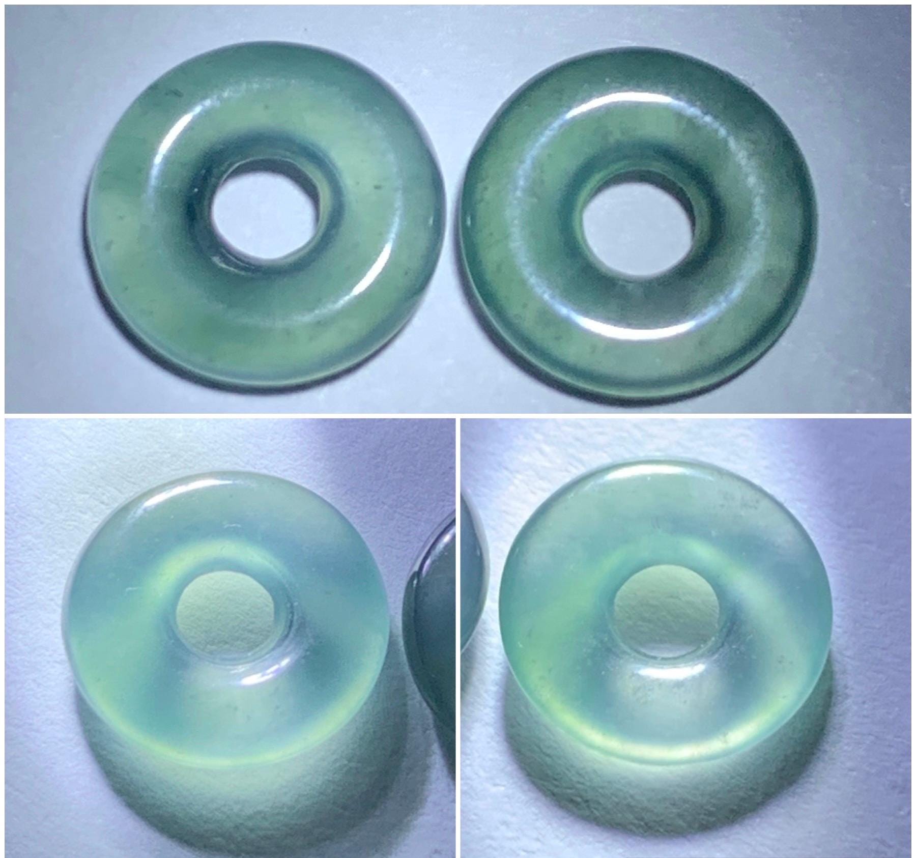 Natural Guatemalan Icy Highly Translucent Light Teal Jadeite Ping An Kou Mini Donut Huggie Hoop Earrings Sterling Silver 天然冰胶起光蓝绿翡翠迷你平安扣银耳