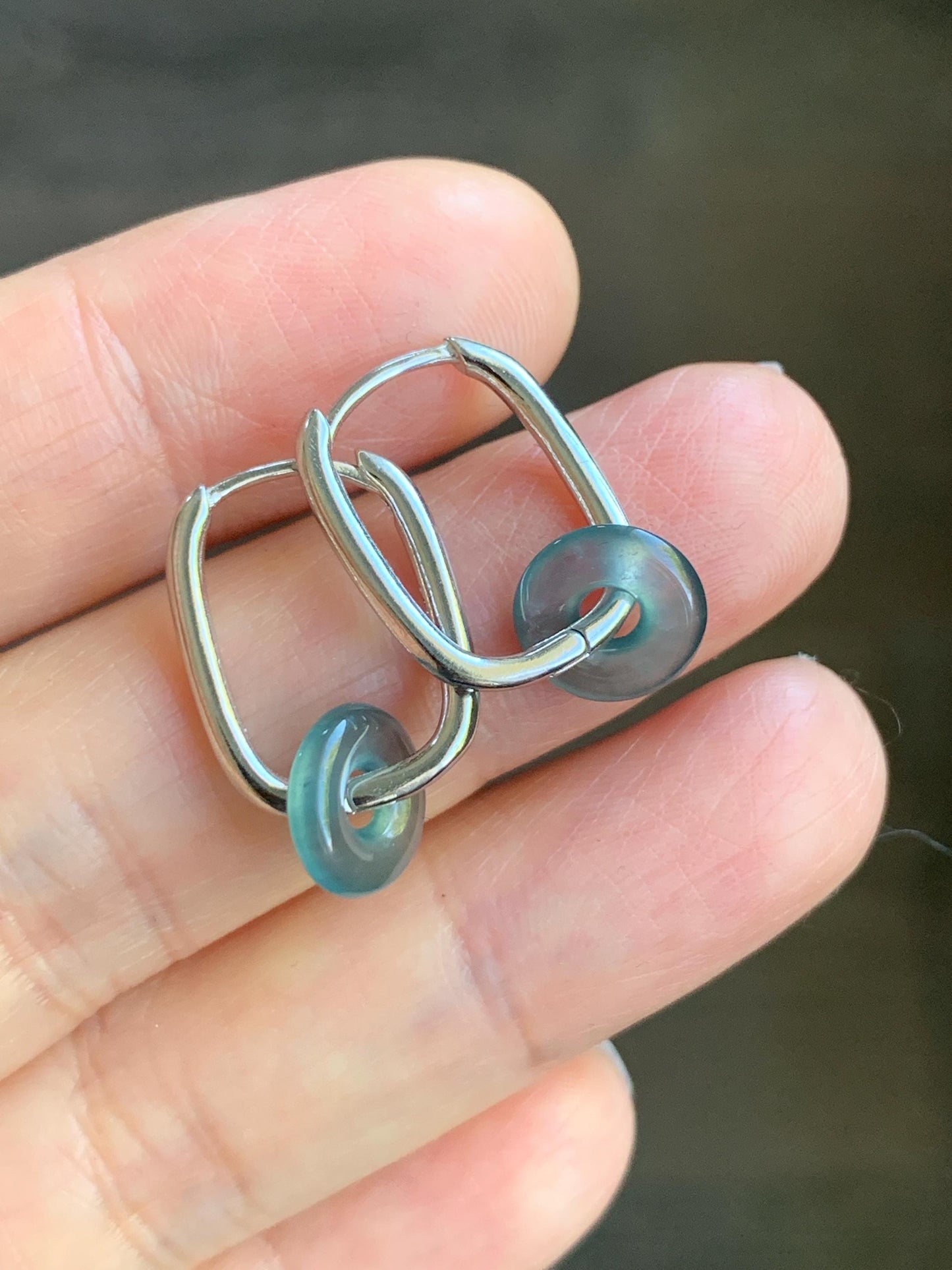 Natural Guatemalan Icy Highly Translucent Light Teal Jadeite Ping An Kou Mini Donut Huggie Hoop Earrings Sterling Silver 天然冰胶起光蓝绿翡翠迷你平安扣银耳