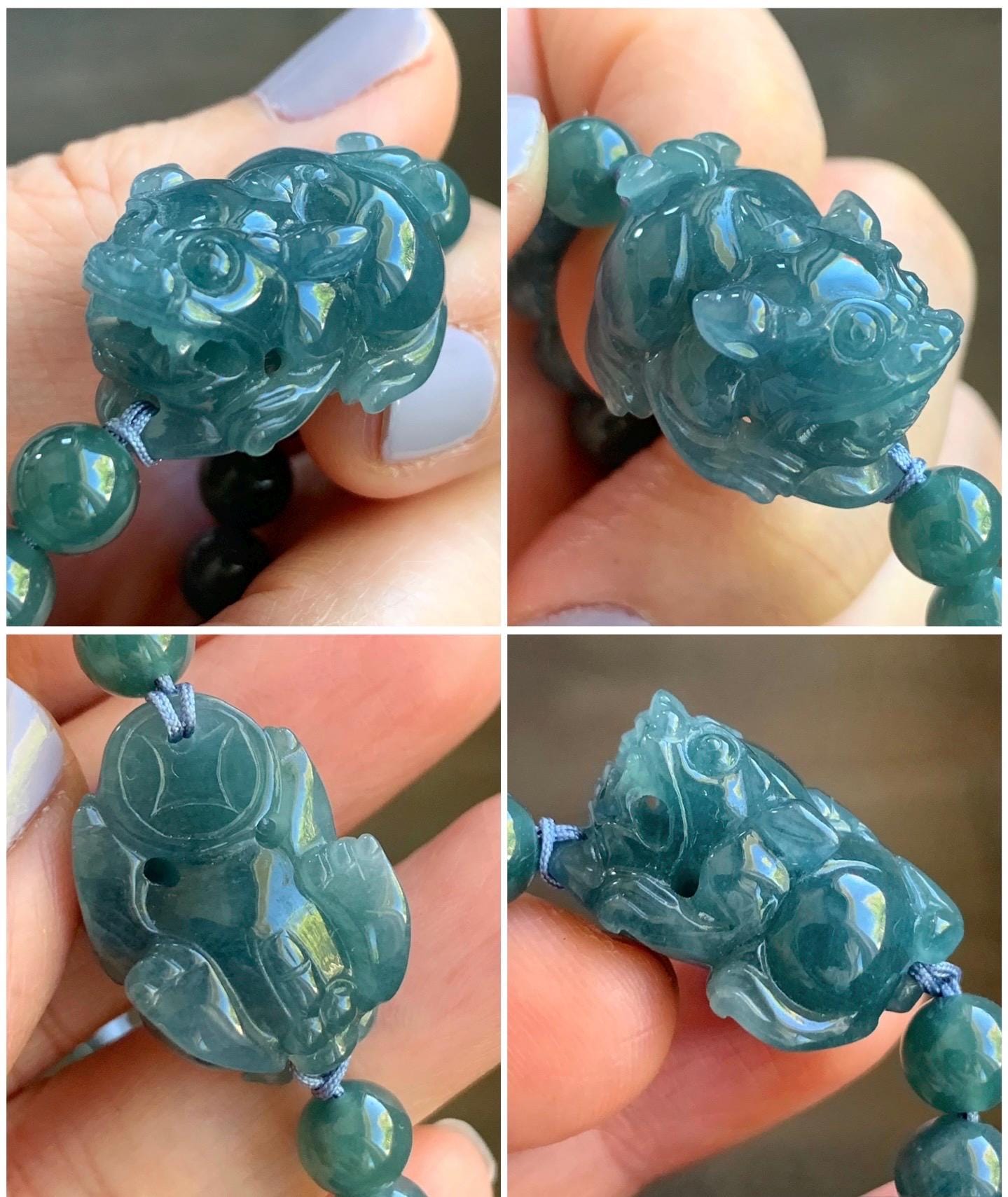 Natural Guatemalan Icy Translucent Gelatinous Dark Blue Jadeite Pixiu Beaded Bracelet 6.9mm 6.75” 21g 天然冰危蓝翡翠貔貅圆珠手串 WXC98Q