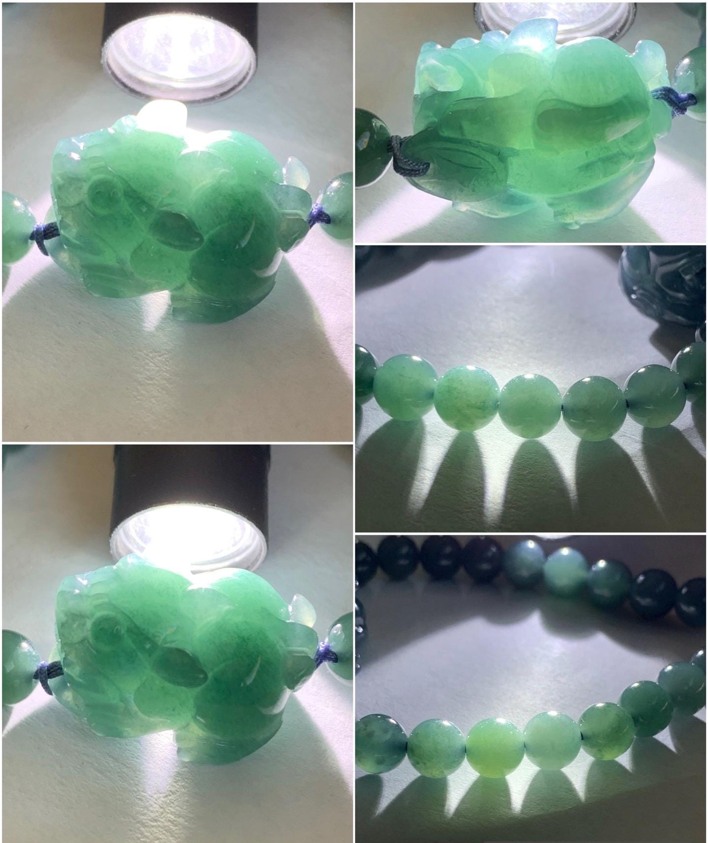 Natural Guatemalan Icy Translucent Gelatinous Dark Blue Jadeite Pixiu Beaded Bracelet 6.9mm 6.75” 21g 天然冰危蓝翡翠貔貅圆珠手串 WXC98Q