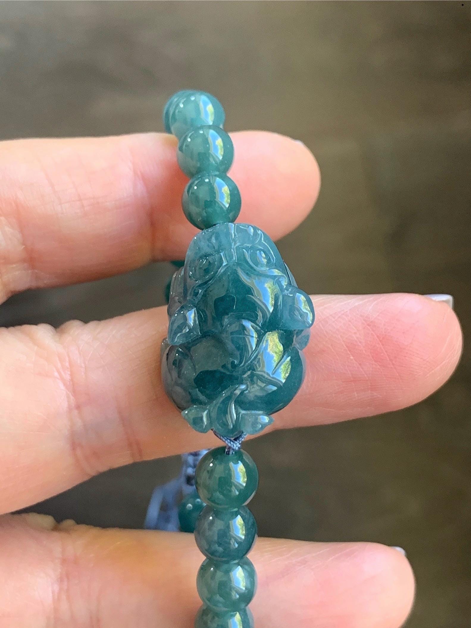 Natural Guatemalan Icy Translucent Gelatinous Dark Blue Jadeite Pixiu Beaded Bracelet 6.9mm 6.75” 21g 天然冰危蓝翡翠貔貅圆珠手串 WXC98Q