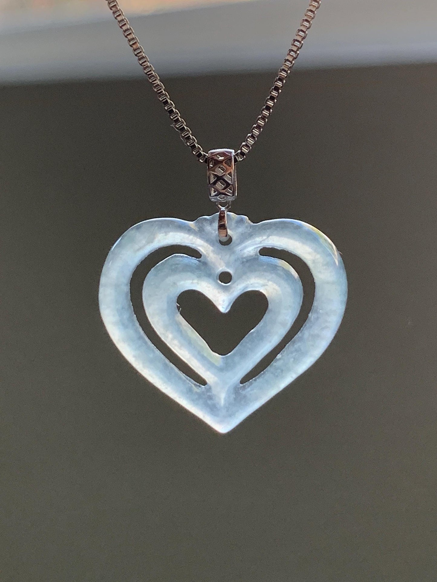 Natural Guatemalan Icy Highly Translucent Pale Dusty Blue Jadeite Double Heart Pendant 18K White Gold 天然冰危起光淡蓝翡翠双爱心镶嵌吊坠 A