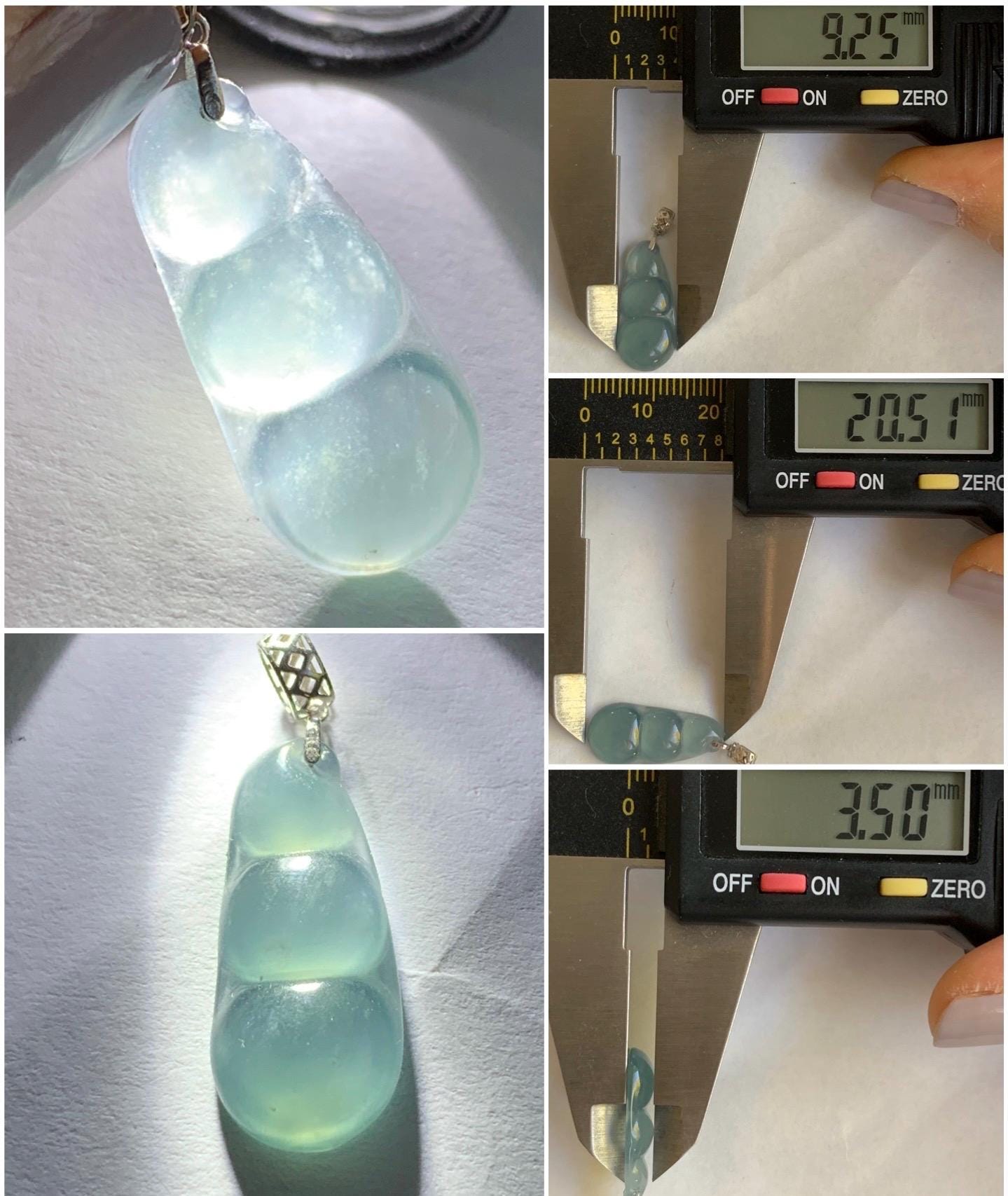 Petite Natural Guatemalan Icy Highly Translucent Gelatinous Light Blue Jadeite Carved Peapod Pendant 18K White Gold 天然冰危浅蓝起光翡翠福豆镶嵌吊坠 XDD712B