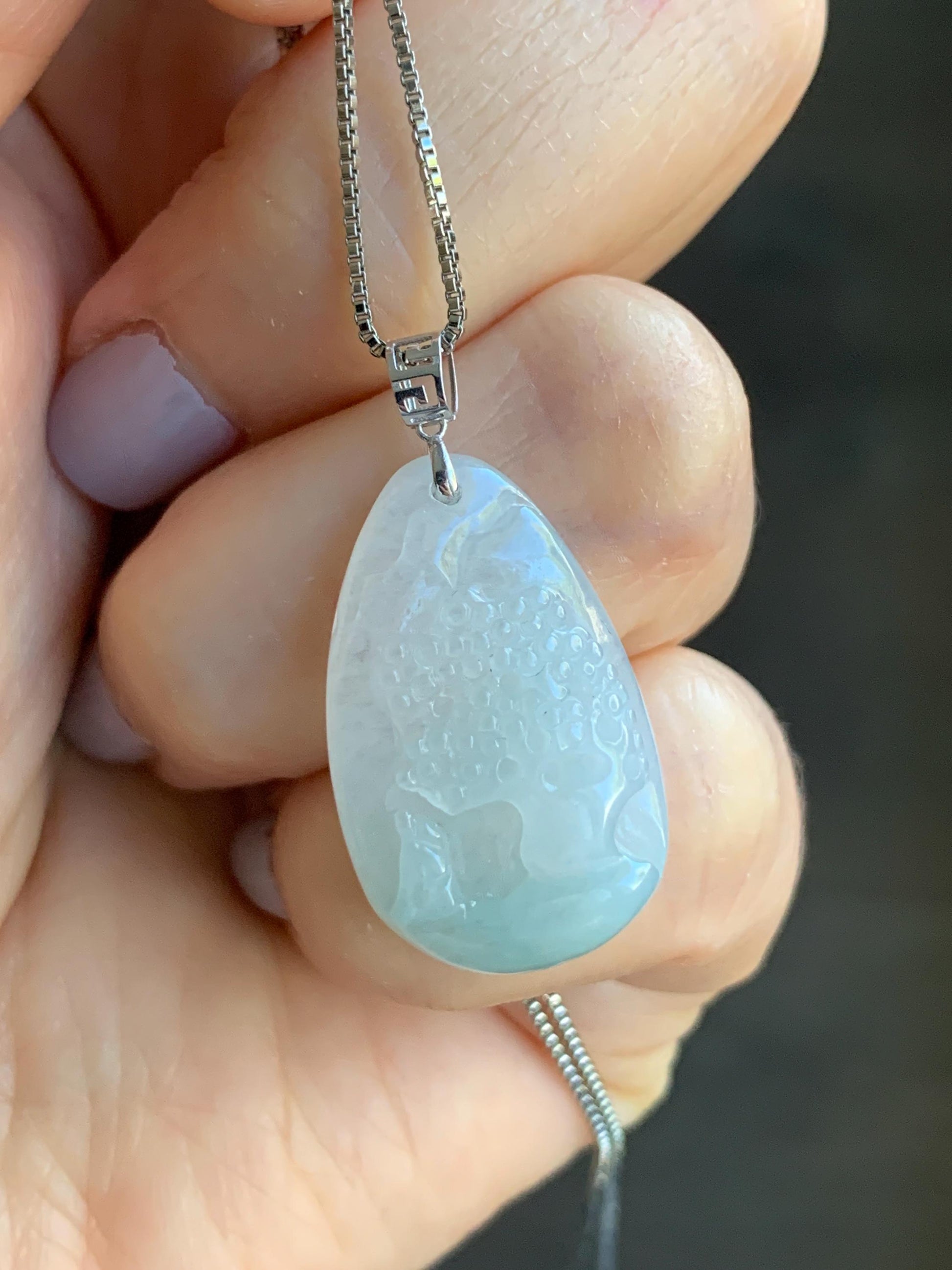 Natural Burmese Icy Translucent Gelatinous Light Green Jadeite Shan Shui Pai Landscape Scenery Pendant 18K White Gold 4g 天然缅甸冰晴底翡翠迷你山水牌镶嵌吊坠