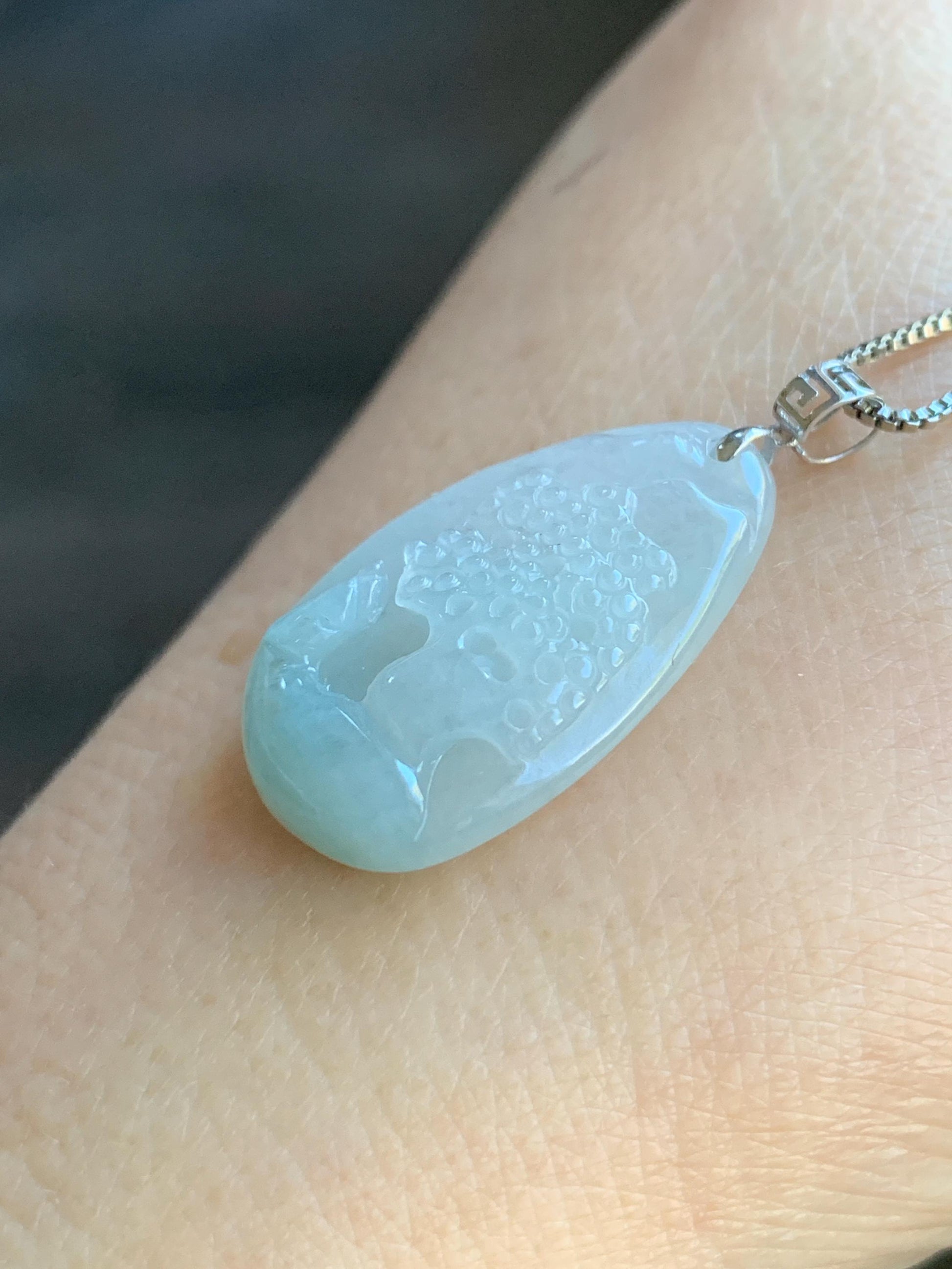 Natural Burmese Icy Translucent Gelatinous Light Green Jadeite Shan Shui Pai Landscape Scenery Pendant 18K White Gold 4g 天然缅甸冰晴底翡翠迷你山水牌镶嵌吊坠
