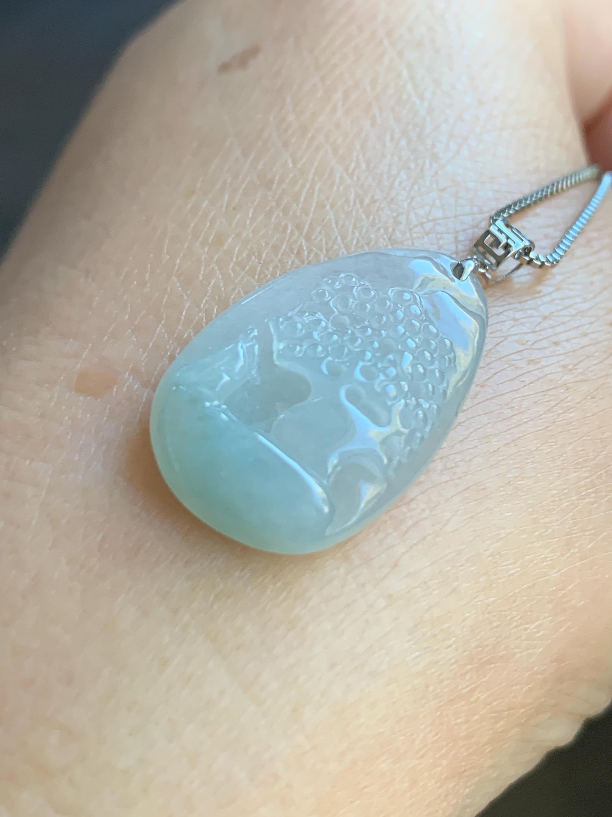 Natural Burmese Icy Translucent Gelatinous Light Green Jadeite Shan Shui Pai Landscape Scenery Pendant 18K White Gold 4g 天然缅甸冰晴底翡翠迷你山水牌镶嵌吊坠