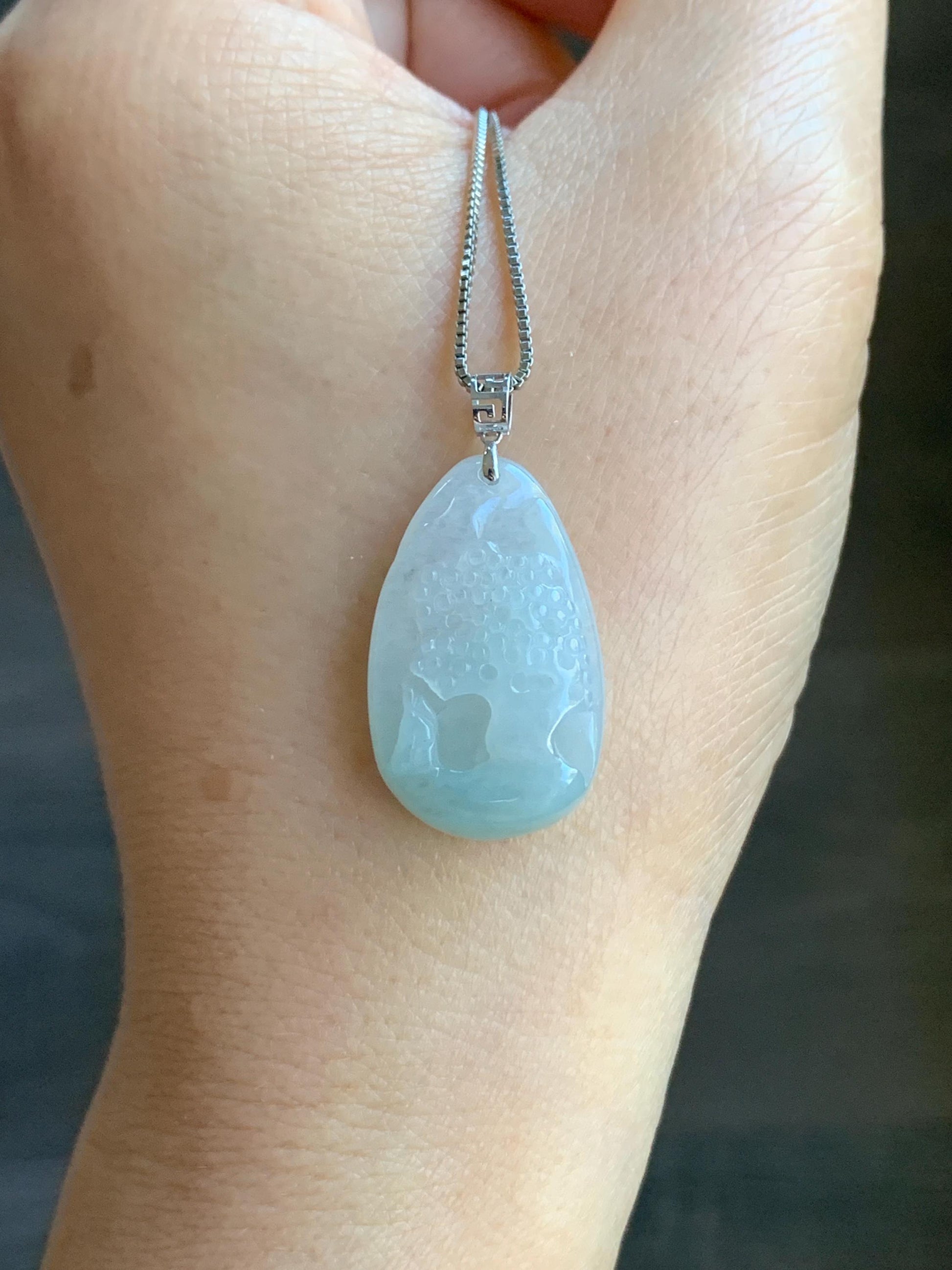 Natural Burmese Icy Translucent Gelatinous Light Green Jadeite Shan Shui Pai Landscape Scenery Pendant 18K White Gold 4g 天然缅甸冰晴底翡翠迷你山水牌镶嵌吊坠