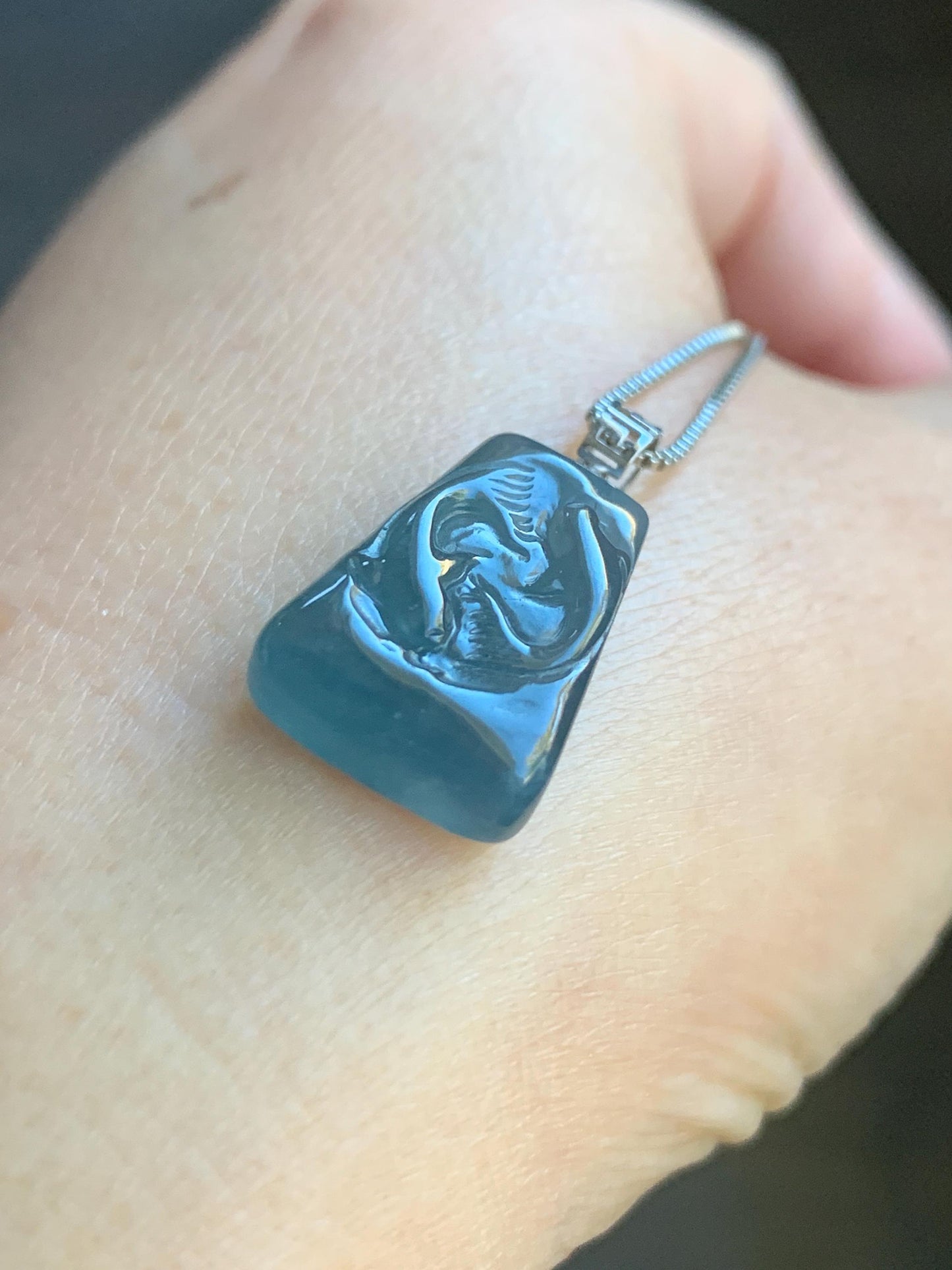 Petite Natural Guatemalan Premium Icy Highly Translucent Gelatinous Blue Jadeite Carved Double Fish Pendant 18K White Gold 天然冰胶危蓝水翡翠双鱼镶嵌吊坠 B