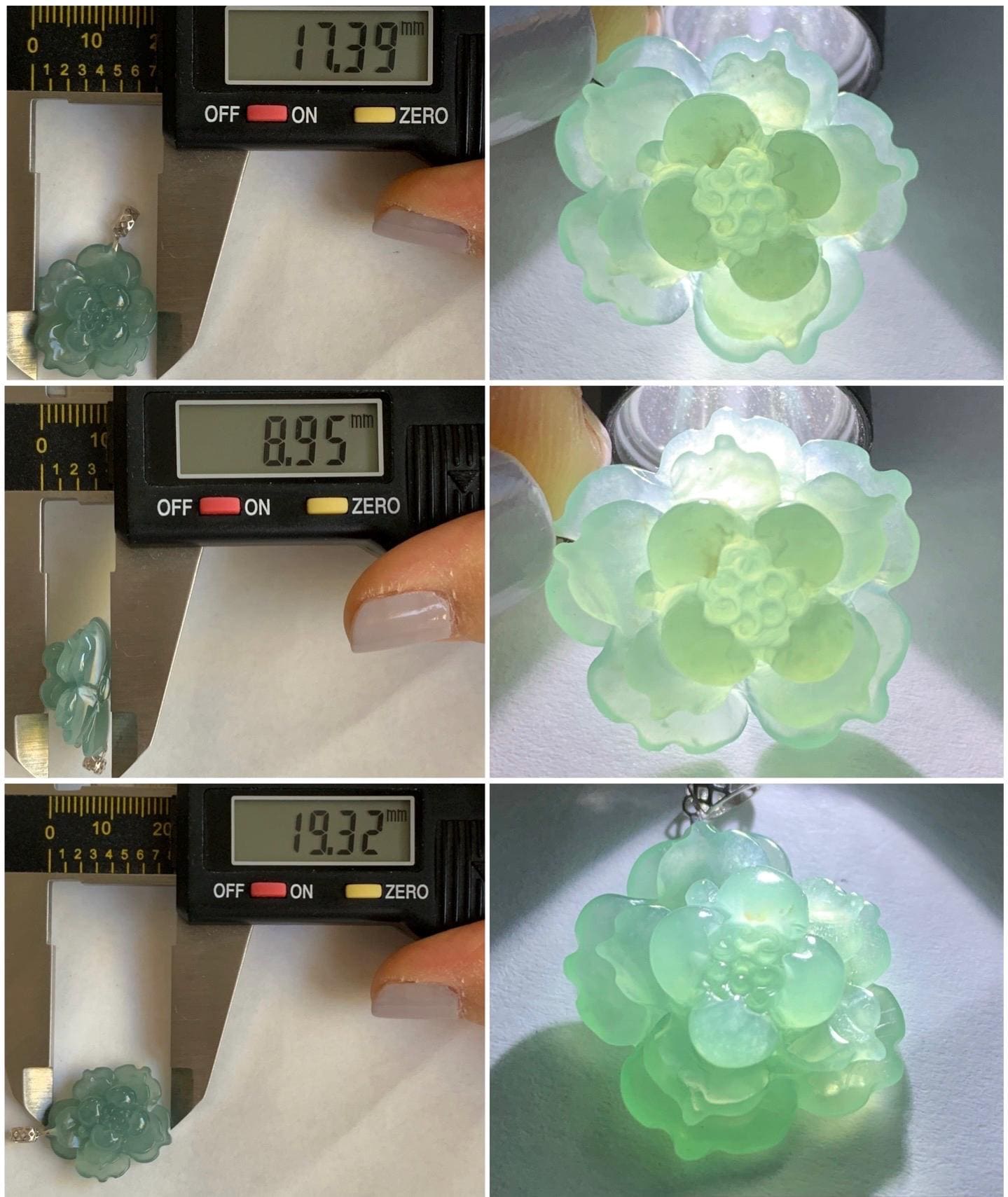 Natural Guatemalan Icy Highly Translucent Teal Blue Jadeite Lotus Flower Pendant 18K White Gold 4g 天然冰危蓝翡翠莲花镶嵌吊坠 DLH620D