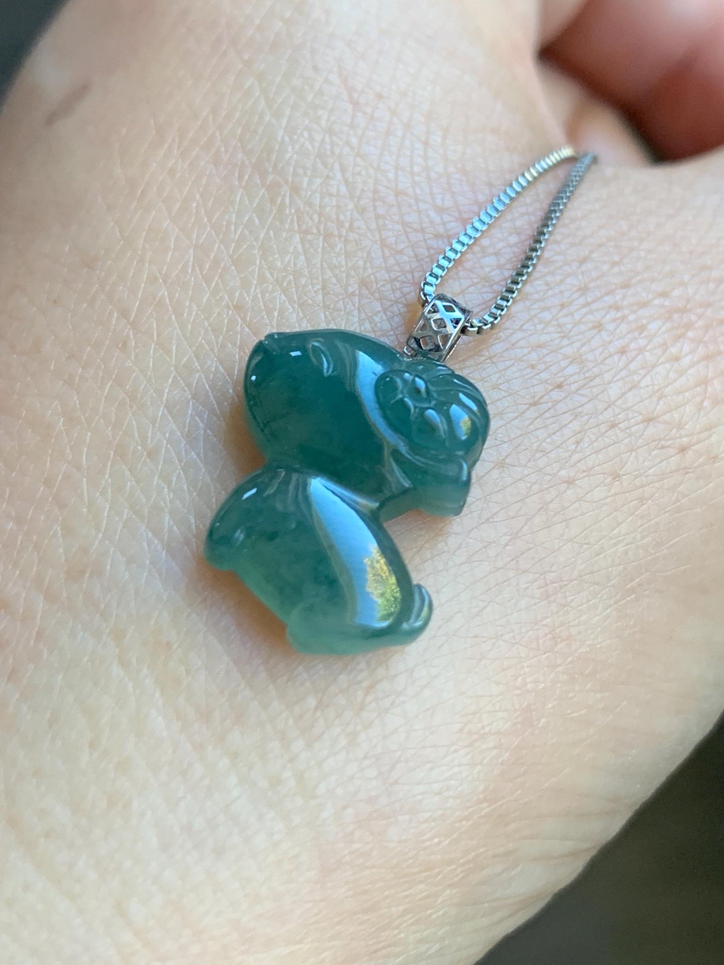Natural Guatemalan Icy Translucent Gelatinous Teal Green Jadeite Baby Sheep Ram Pendant 18K White Gold 2g 天然冰胶危蓝绿翡翠小羊镶嵌吊坠 XDW72A