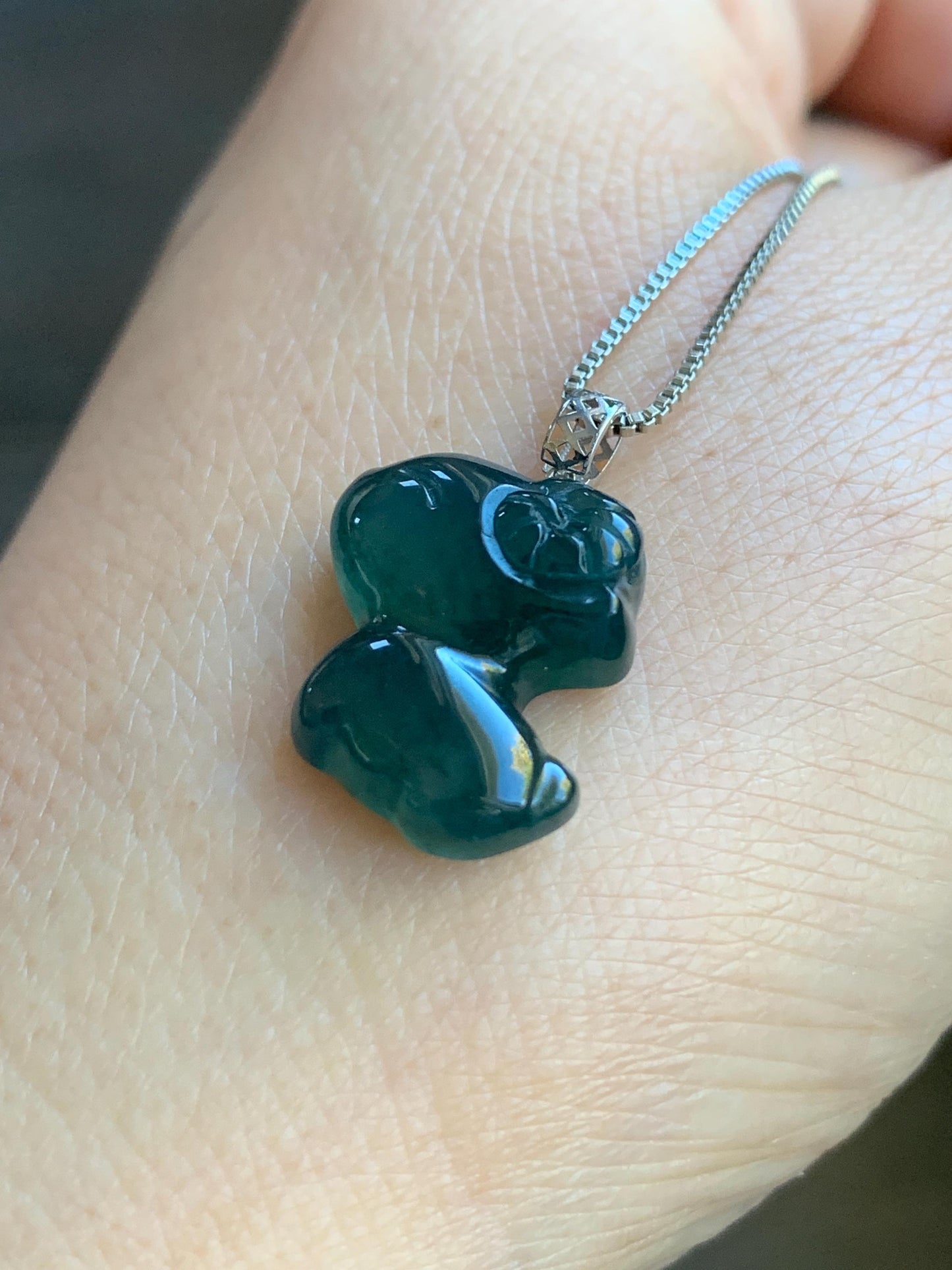 Natural Guatemalan Icy Translucent Gelatinous Deep Teal Blue Jadeite Baby Sheep Ram Pendant 18K White Gold 2g 天然冰胶危深蓝绿翡翠小羊镶嵌吊坠 XDW72B