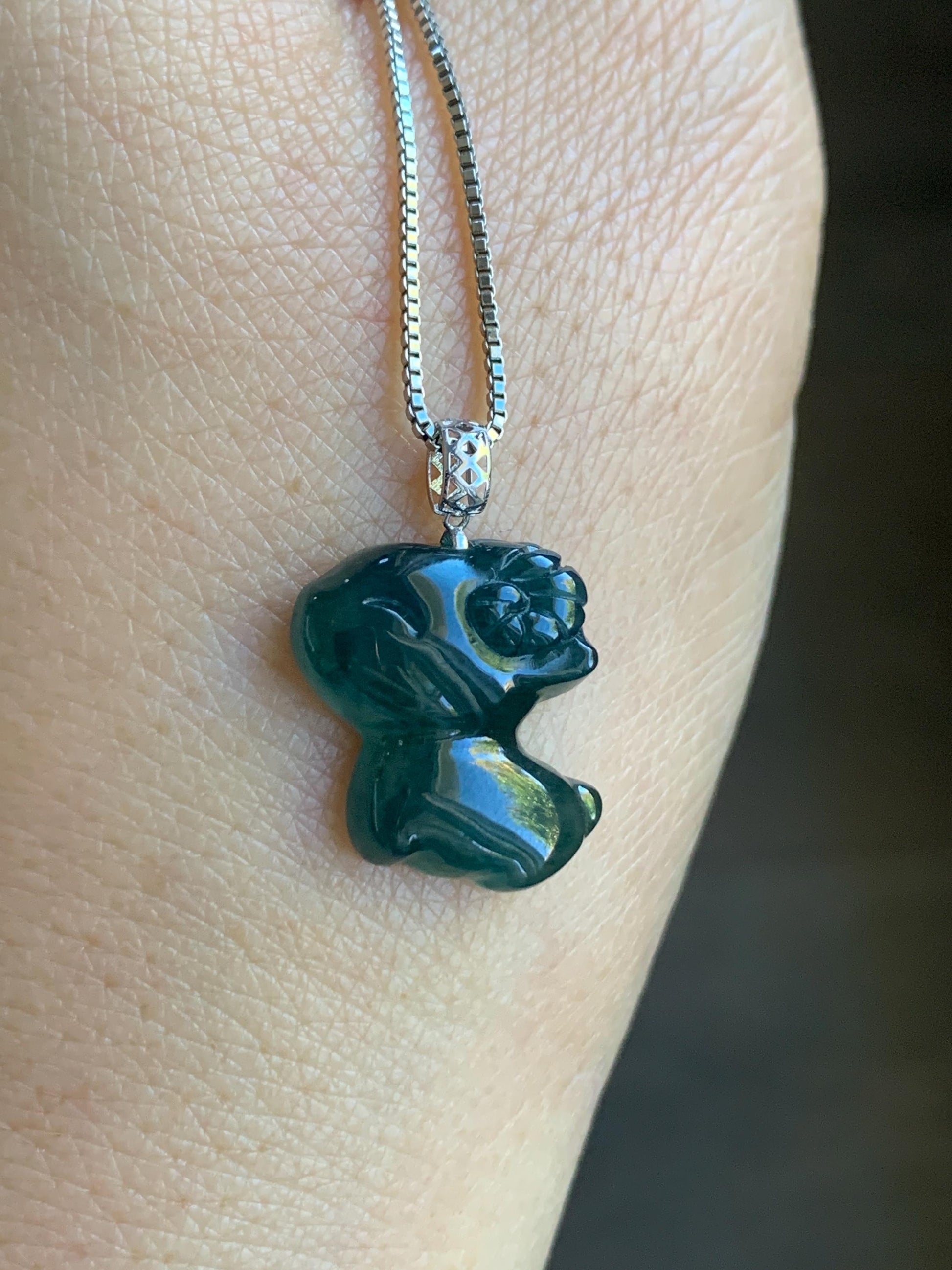Natural Guatemalan Icy Translucent Gelatinous Deep Teal Blue Jadeite Baby Sheep Ram Pendant 18K White Gold 2g 天然冰胶危深蓝绿翡翠小羊镶嵌吊坠 XDW72B