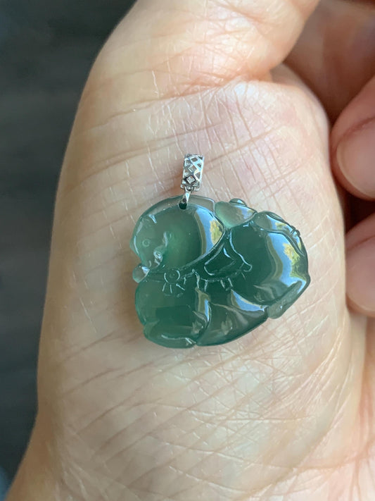 Natural Guatemalan Icy Translucent Gelatinous Teal Green Jadeite Baby Tang Horse Pendant 18K White Gold 3g 天然冰胶危蓝绿翡翠小唐马镶嵌吊坠 XDW72C