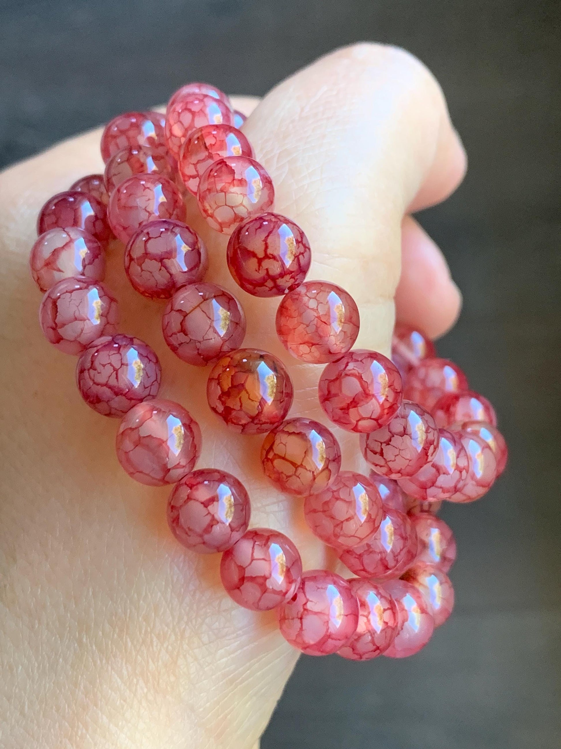 Certified Genuine Dragon Vein Agate Beaded Necklace 8.5mm 43g 18.5” 龙纹玛瑙圆珠项链 8172