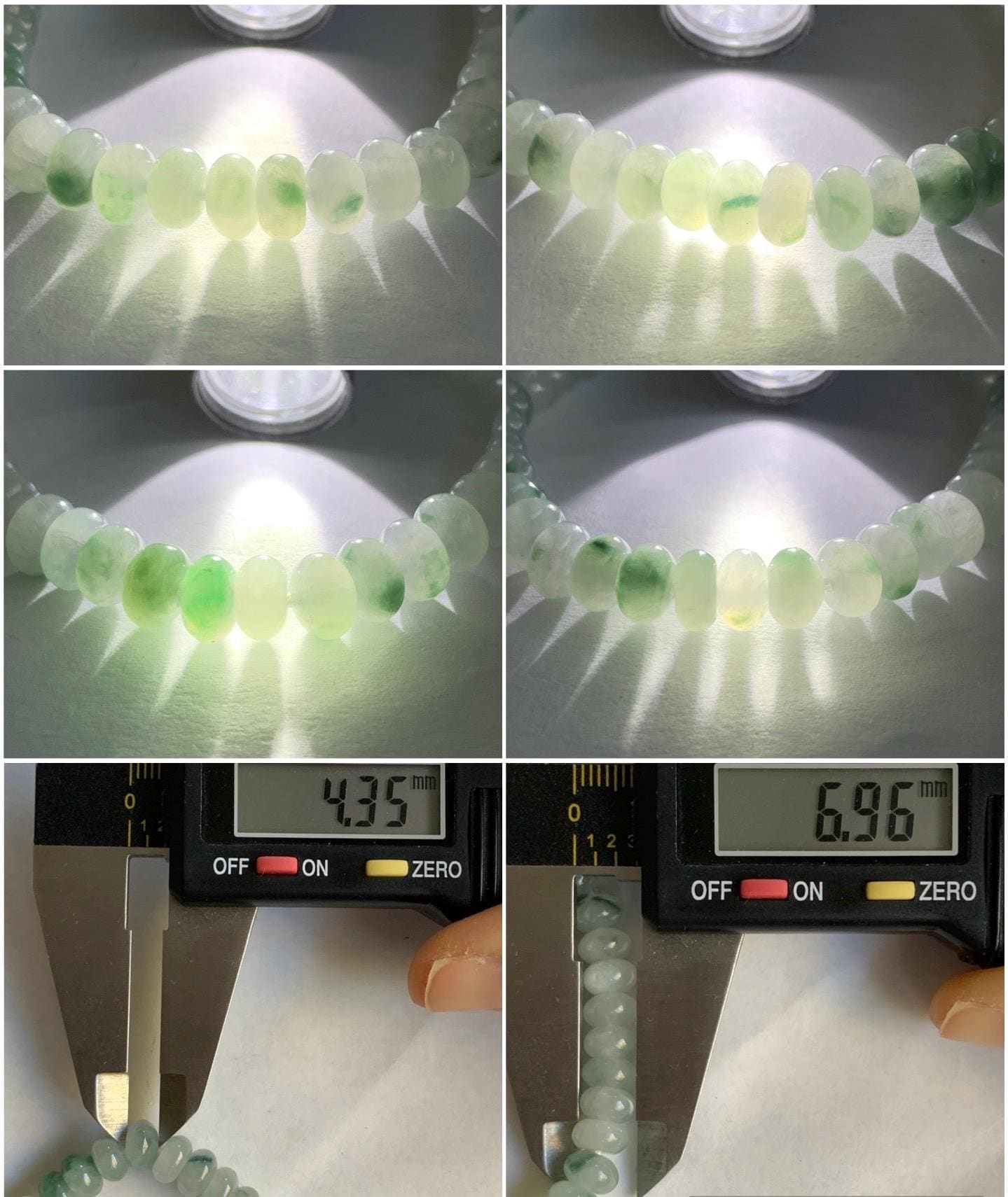Natural Burmese Icy Translucent Light Green Teal Green Marbled Jadeite Drum Beads Beaded Bracelet Stretchy 6” 15g 天然缅甸冰胶晴色飘花翡翠鼓珠手串 DH919