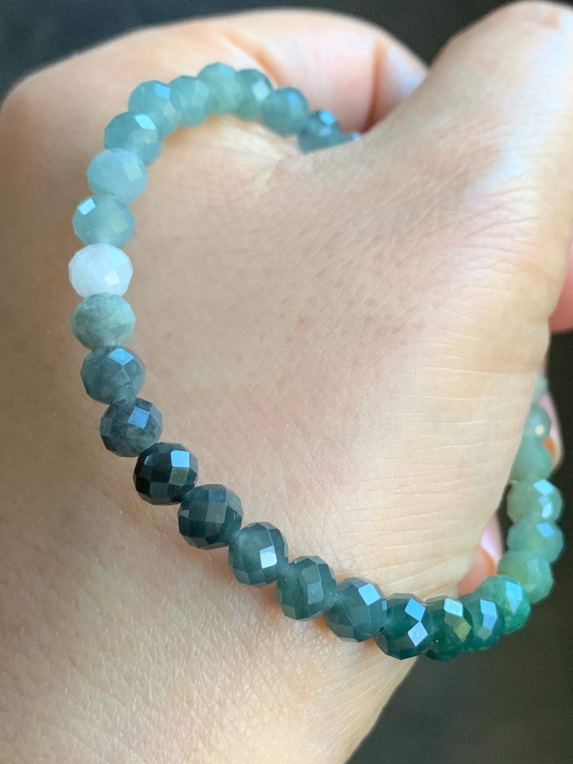 Natural Guatemalan Icy Translucent Multicolored Jadeite Faceted Round Beads Beaded Bracelet Stretchy 5.5mm 7” 8g 天然冰危多宝马色翡翠切割面圆珠手串
