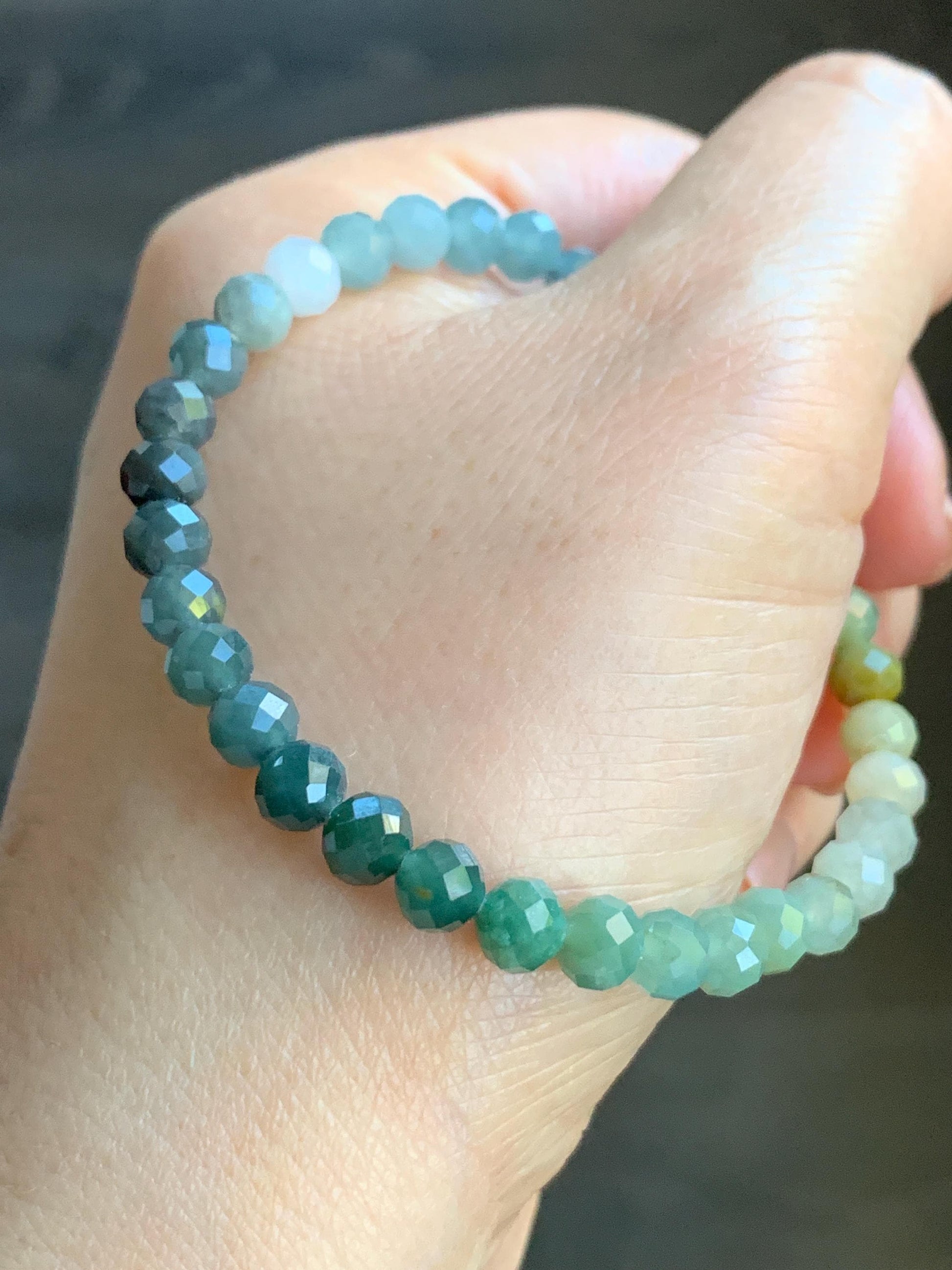 Natural Guatemalan Icy Translucent Multicolored Jadeite Faceted Round Beads Beaded Bracelet Stretchy 5.5mm 7” 8g 天然冰危多宝马色翡翠切割面圆珠手串