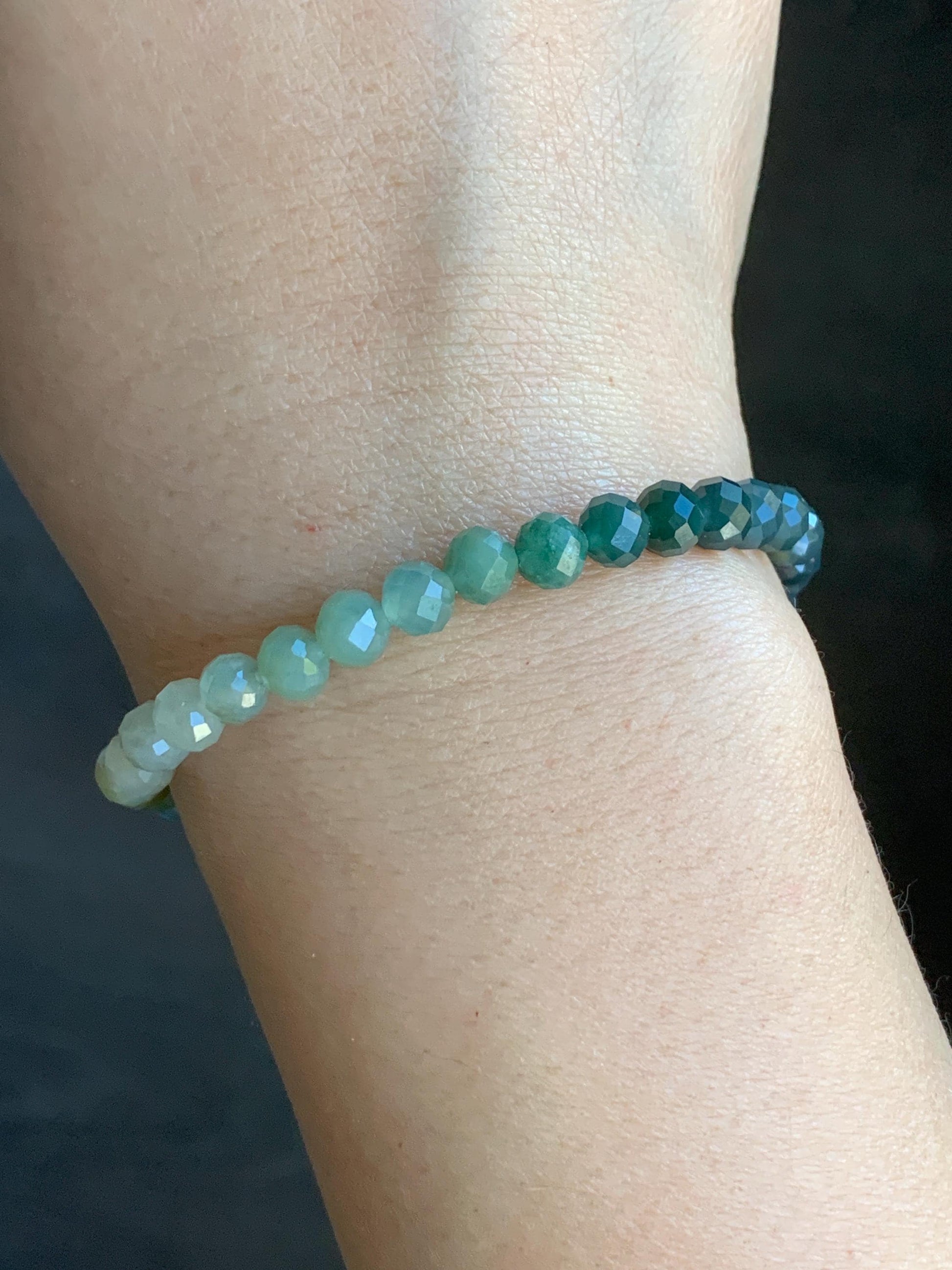 Natural Guatemalan Icy Translucent Multicolored Jadeite Faceted Round Beads Beaded Bracelet Stretchy 5.5mm 7” 8g 天然冰危多宝马色翡翠切割面圆珠手串