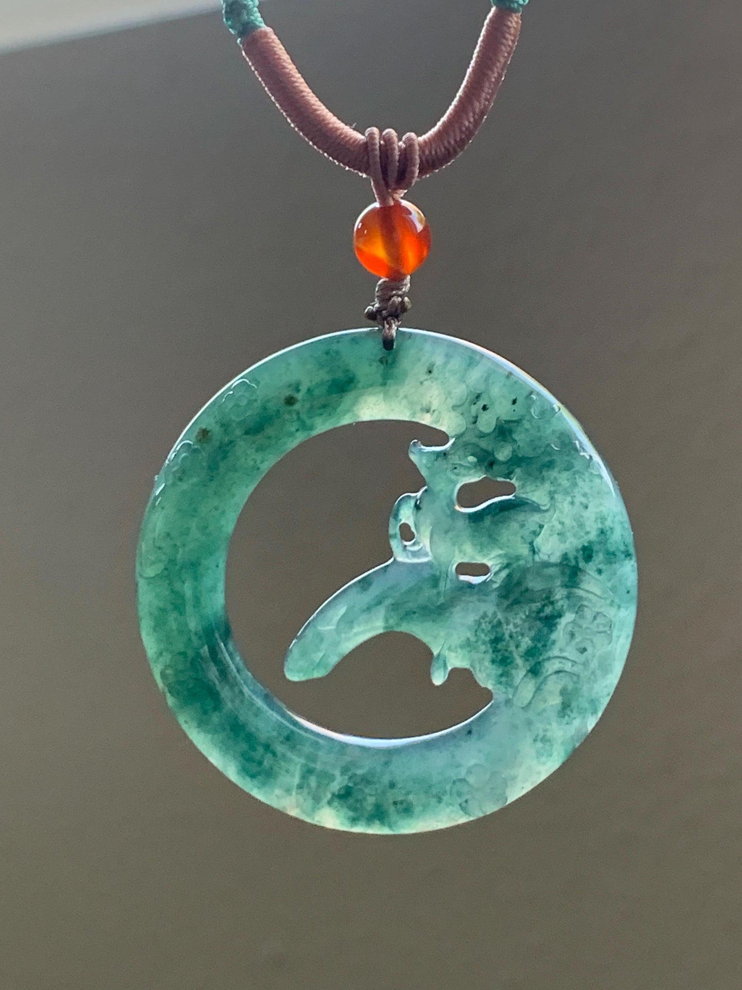 Natural Guatemalan Icy Translucent Dark Teal Blue Jadeite Engraved Deer Pendant Rope Necklace Adjustable 26” 15g 天然危深蓝水飘花翡翠梅花鹿吊坠