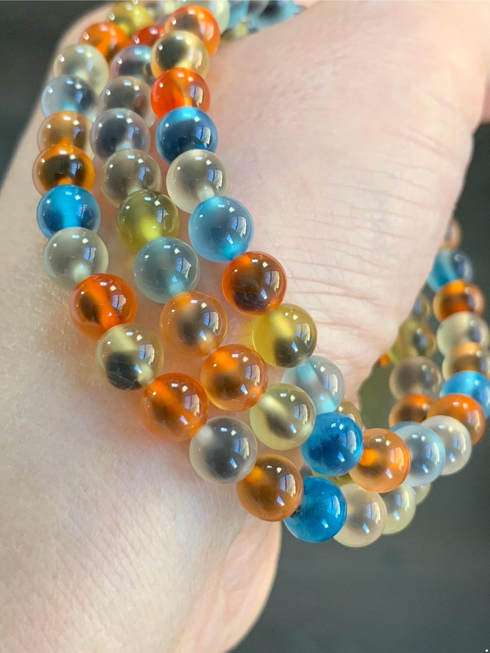 Certified Natural Multicolored Sugar Heart Candy Agate Beads Nine-Tailed Fox Agate Charm Layered Beaded Bracelet 5.8mm 22” 天然多宝糖心玛瑙圆珠九尾狐手串