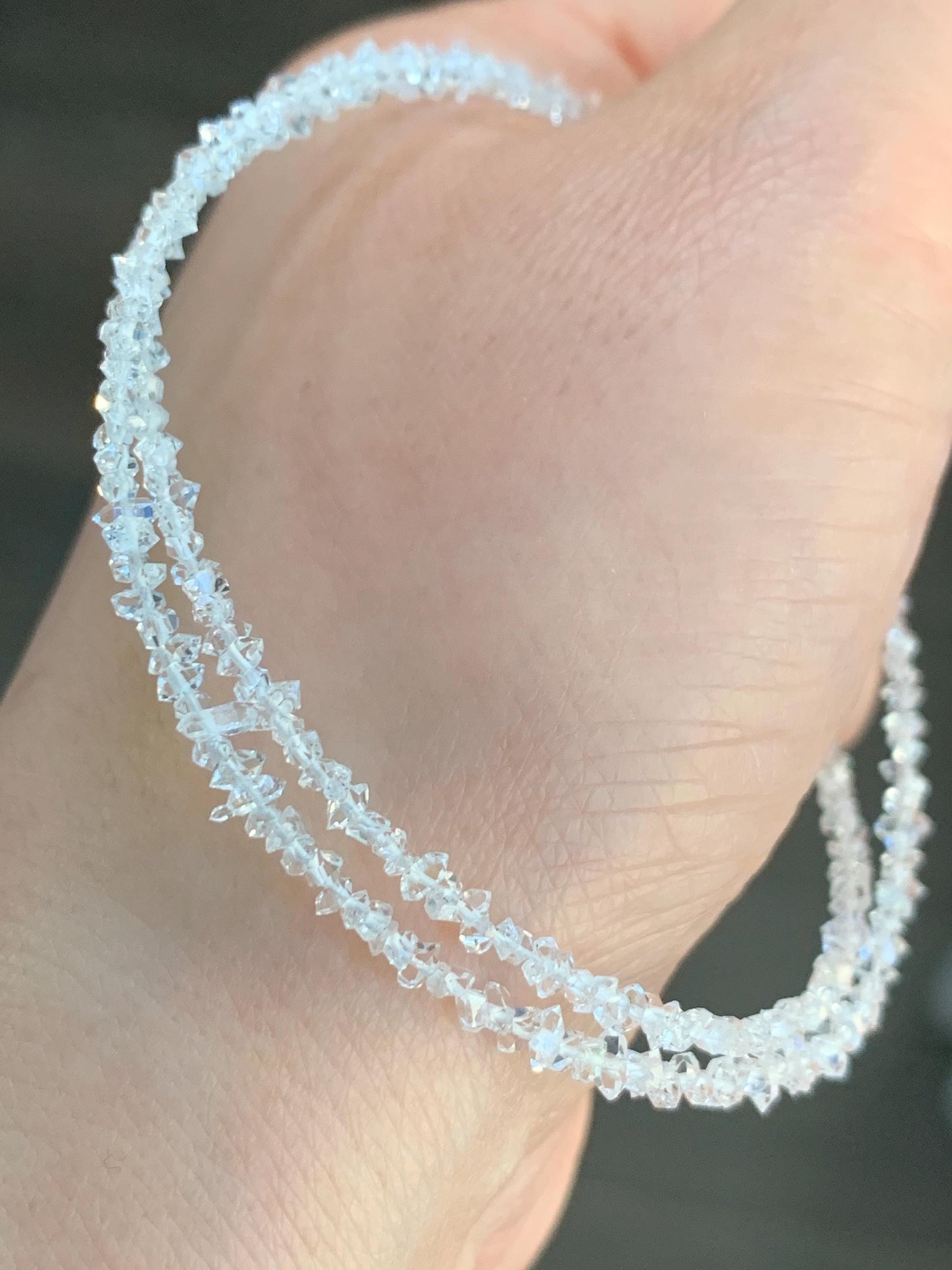 Certified Natural White Quartz Chips Beaded Necklace Sterling Silver Clasp 2.6mm 16.5”-17.25” 3.16g 天然白水晶碎碎项链