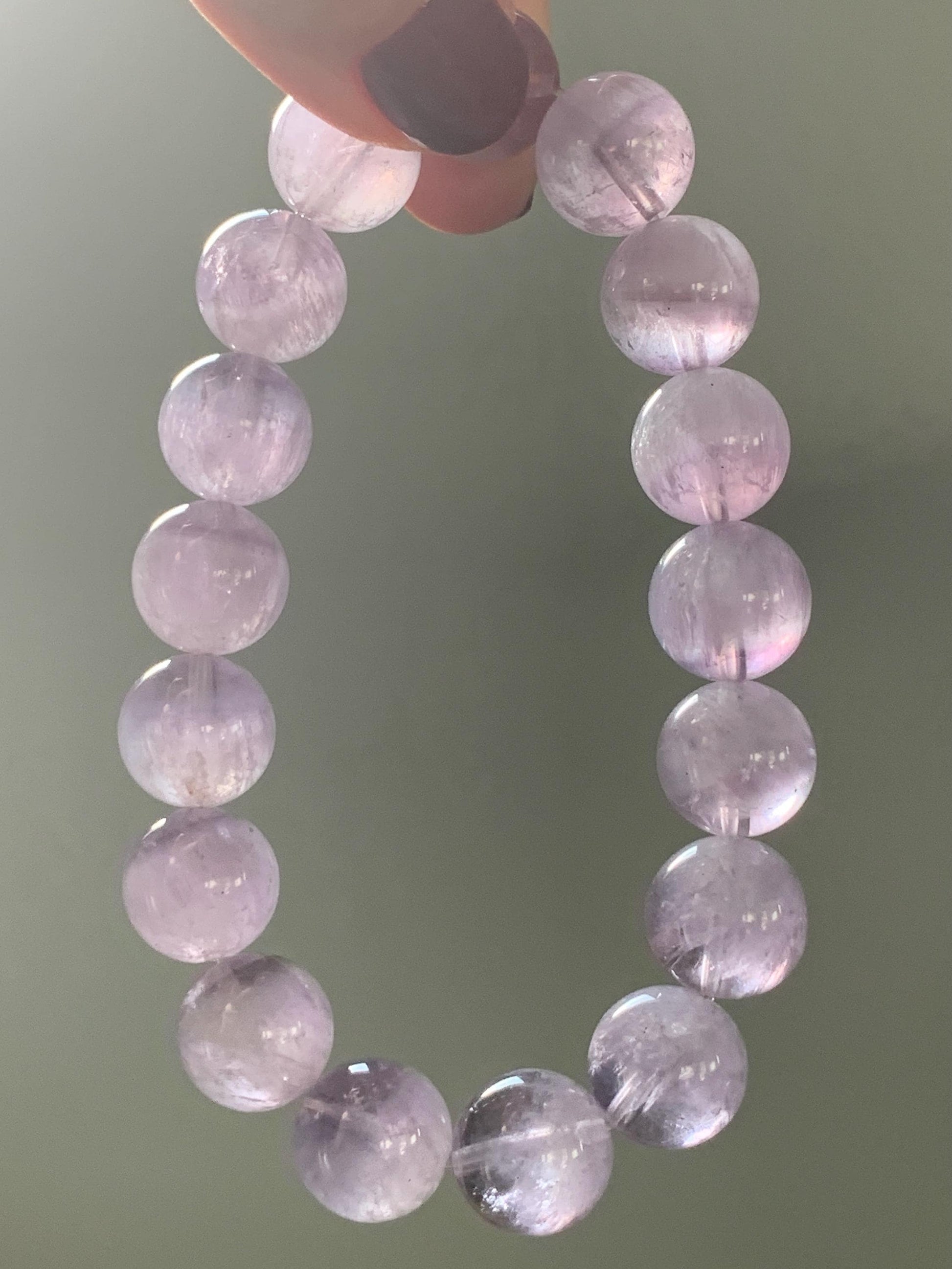 Certified Natural Rare Rabbit Hair Light Purple Quartz Large Beads Beaded Bracelet 12mm 42g 7.5” 天然高冰品质兔毛紫水晶圆珠手串