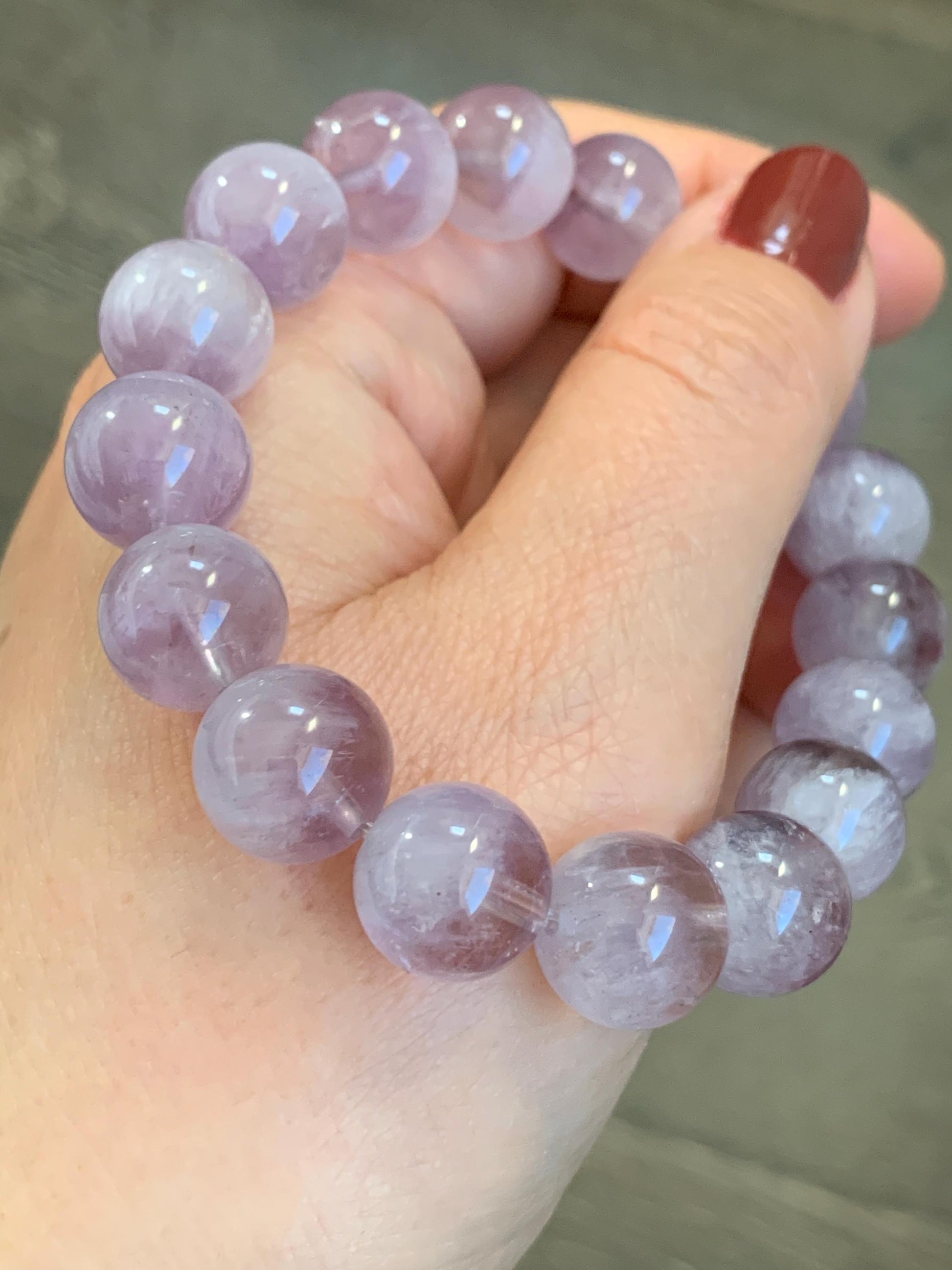 Certified Natural Rare Rabbit Hair Light Purple Quartz Large Beads Beaded Bracelet 12mm 42g 7.5” 天然高冰品质兔毛紫水晶圆珠手串