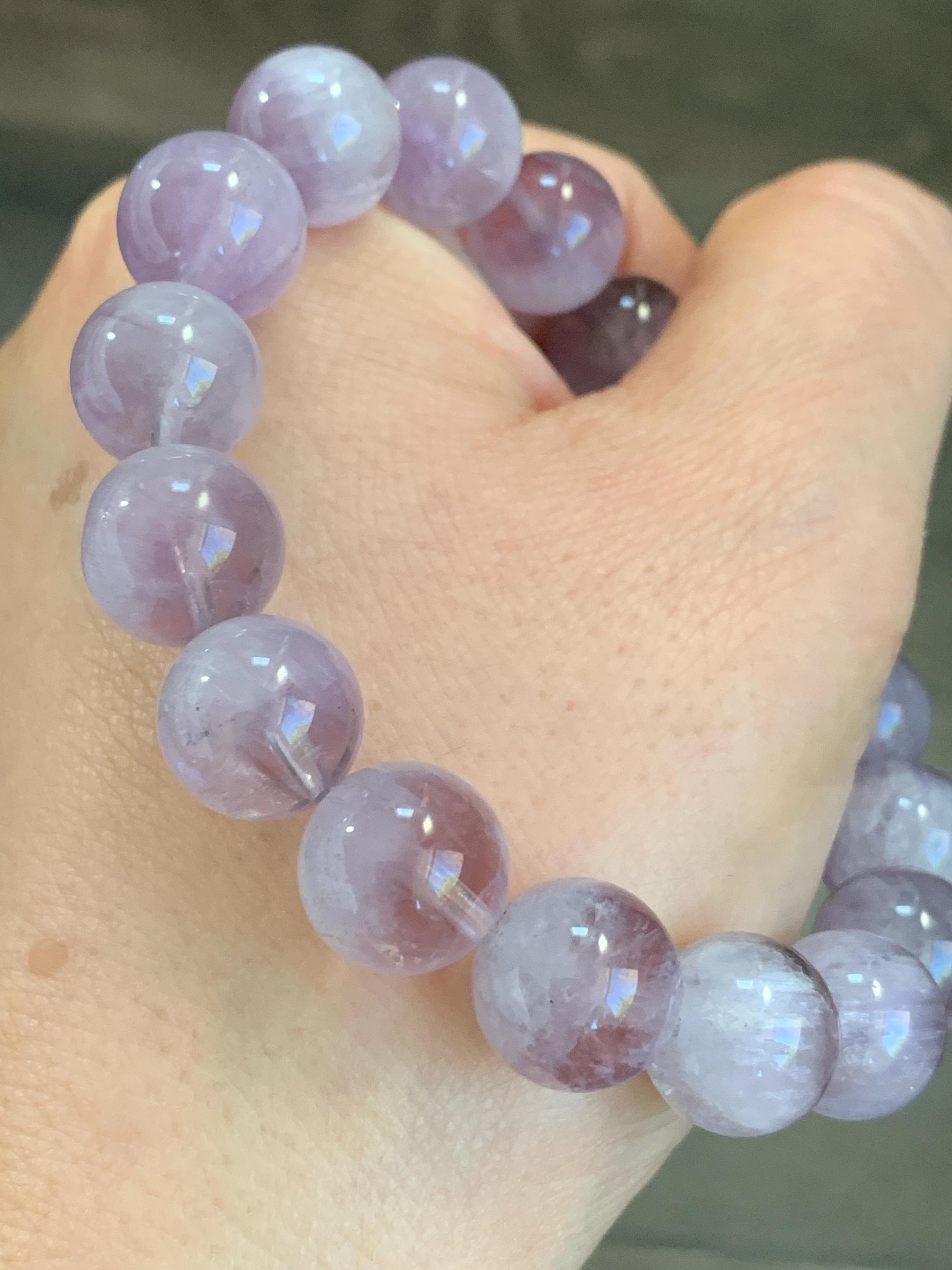 Certified Natural Rare Rabbit Hair Light Purple Quartz Large Beads Beaded Bracelet 12mm 42g 7.5” 天然高冰品质兔毛紫水晶圆珠手串