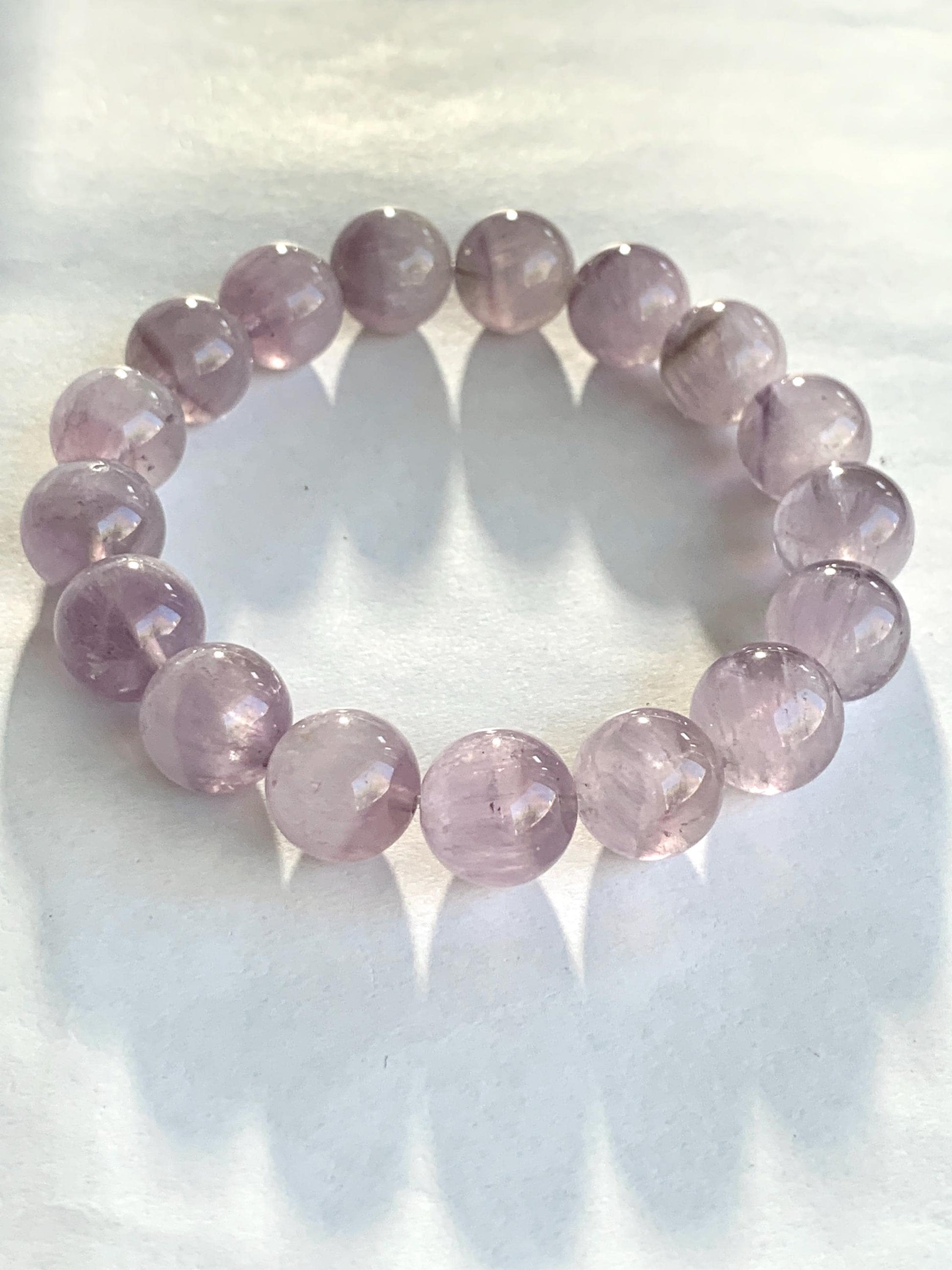 Certified Natural Rare Rabbit Hair Light Purple Quartz Large Beads Beaded Bracelet 12mm 42g 7.5” 天然高冰品质兔毛紫水晶圆珠手串