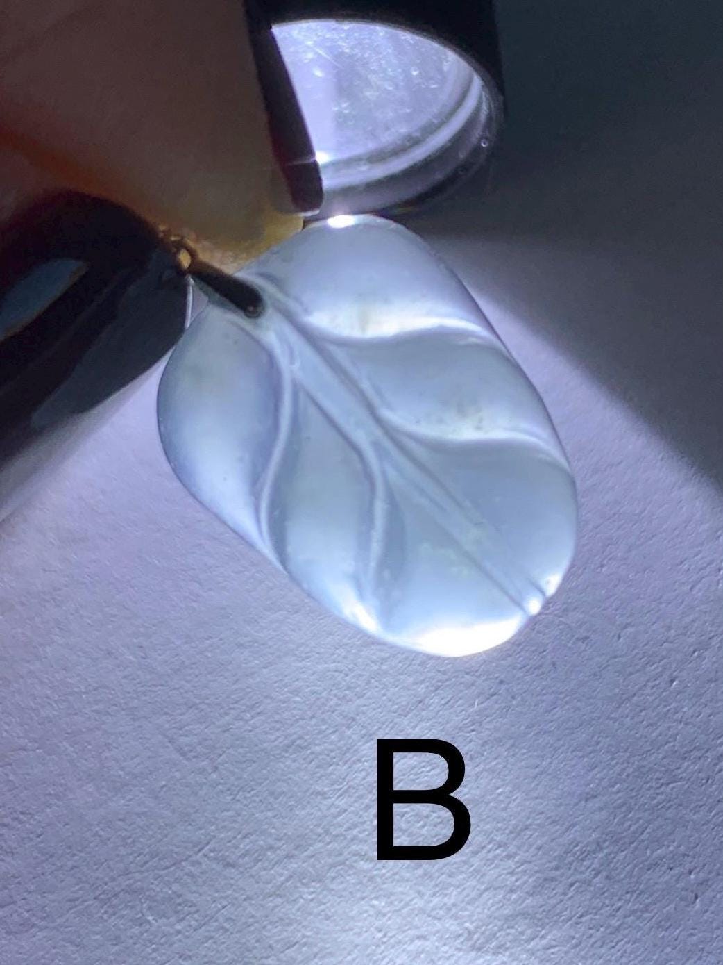 Petite Natural Guatemalan Premium Icy Highly Translucent Pale Blue Jadeite Leaf Pendant 18K White Gold 天然老种高冰危淡蓝翡翠叶子大业有成镶嵌吊坠 YDY712