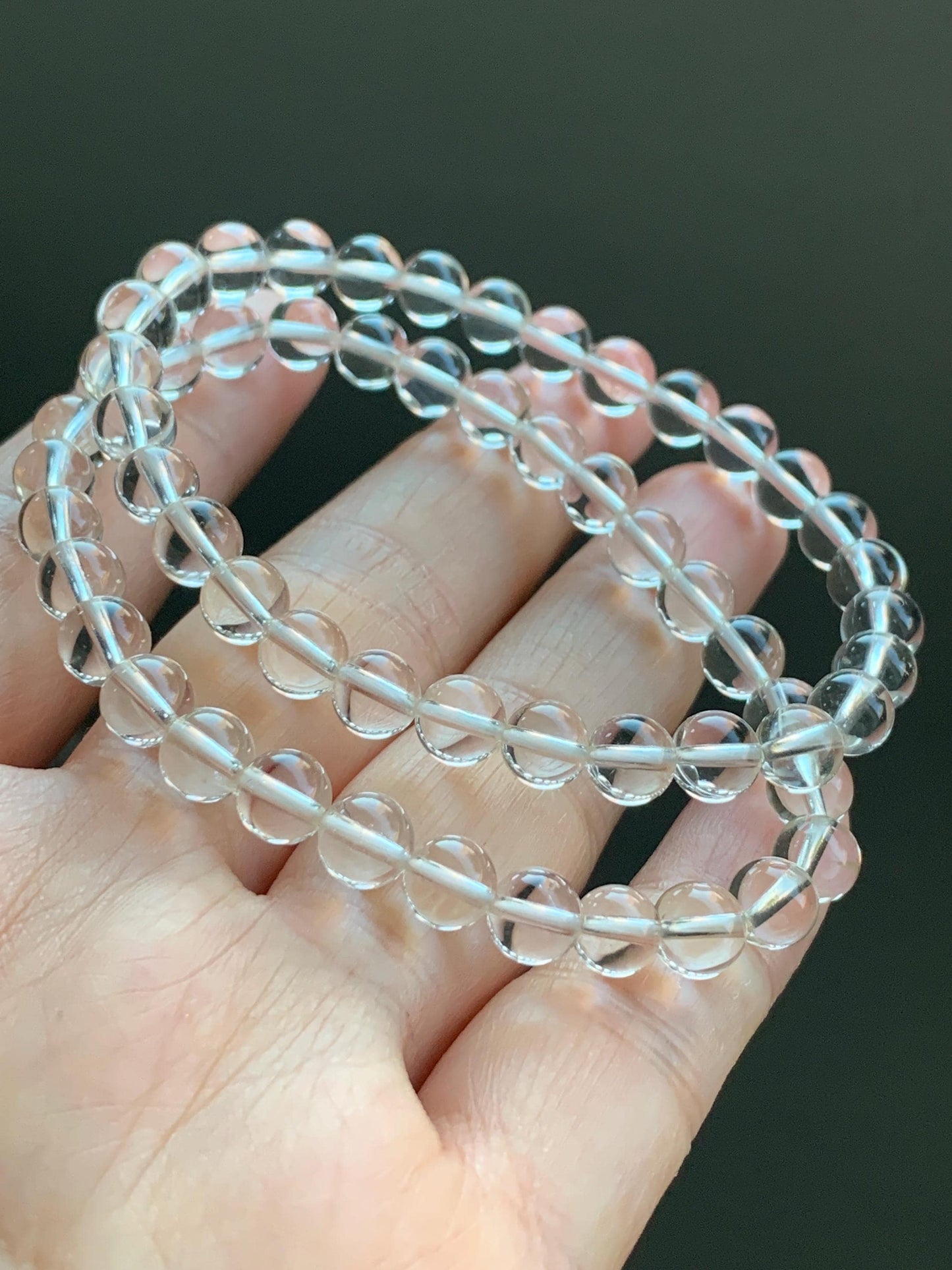 Natural Icy Transparent White Quartz Round Beads Beaded Bracelet Stretchy 6mm 6.5” 9g 天然冰透白水晶圆珠手串