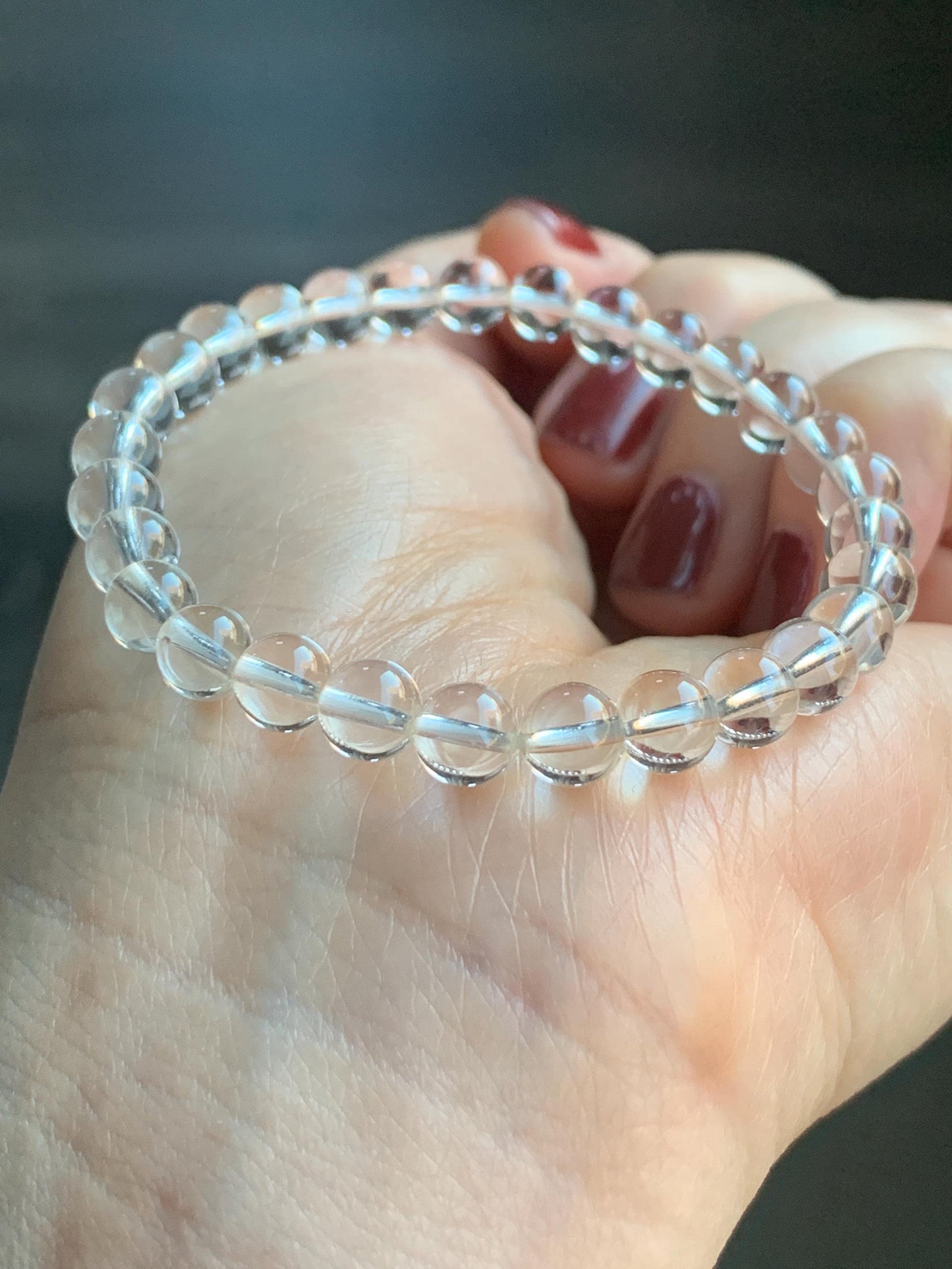Natural Icy Transparent White Quartz Round Beads Beaded Bracelet Stretchy 6mm 6.5” 9g 天然冰透白水晶圆珠手串