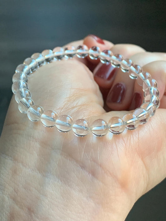 Natural Icy Transparent White Quartz Round Beads Beaded Bracelet Stretchy 6mm 6.5” 9g 天然冰透白水晶圆珠手串