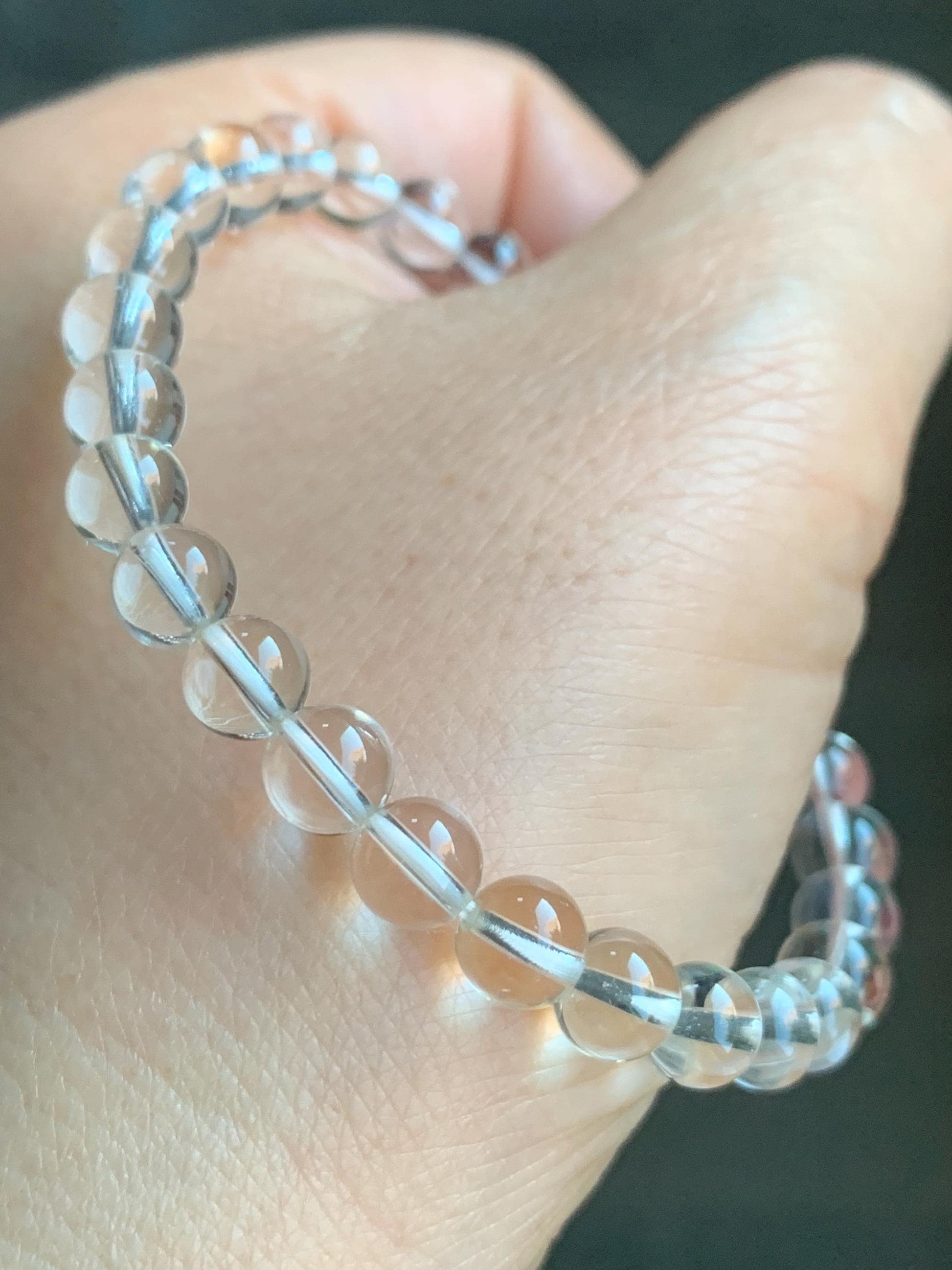 Natural Icy Transparent White Quartz Round Beads Beaded Bracelet Stretchy 6mm 6.5” 9g 天然冰透白水晶圆珠手串