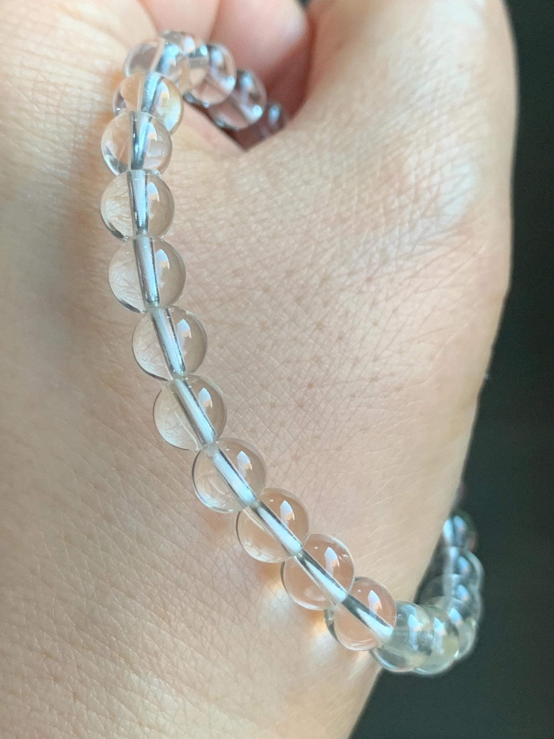 Natural Icy Transparent White Quartz Round Beads Beaded Bracelet Stretchy 6mm 6.5” 9g 天然冰透白水晶圆珠手串