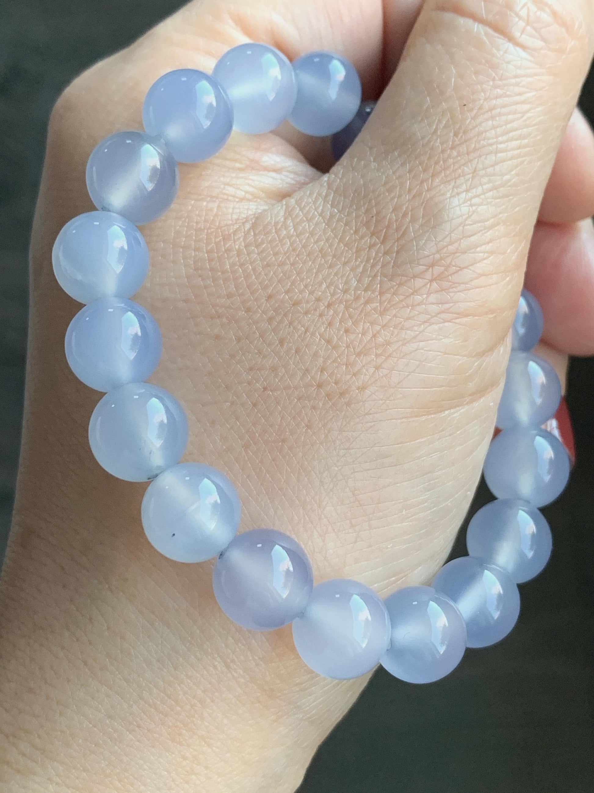 Natural Icy Highly Translucent Light Purplish Blue Agate Large Beads Beaded Bracelet 10mm 26g 7” 天然高冰品质淡蓝紫玛瑙圆珠手串