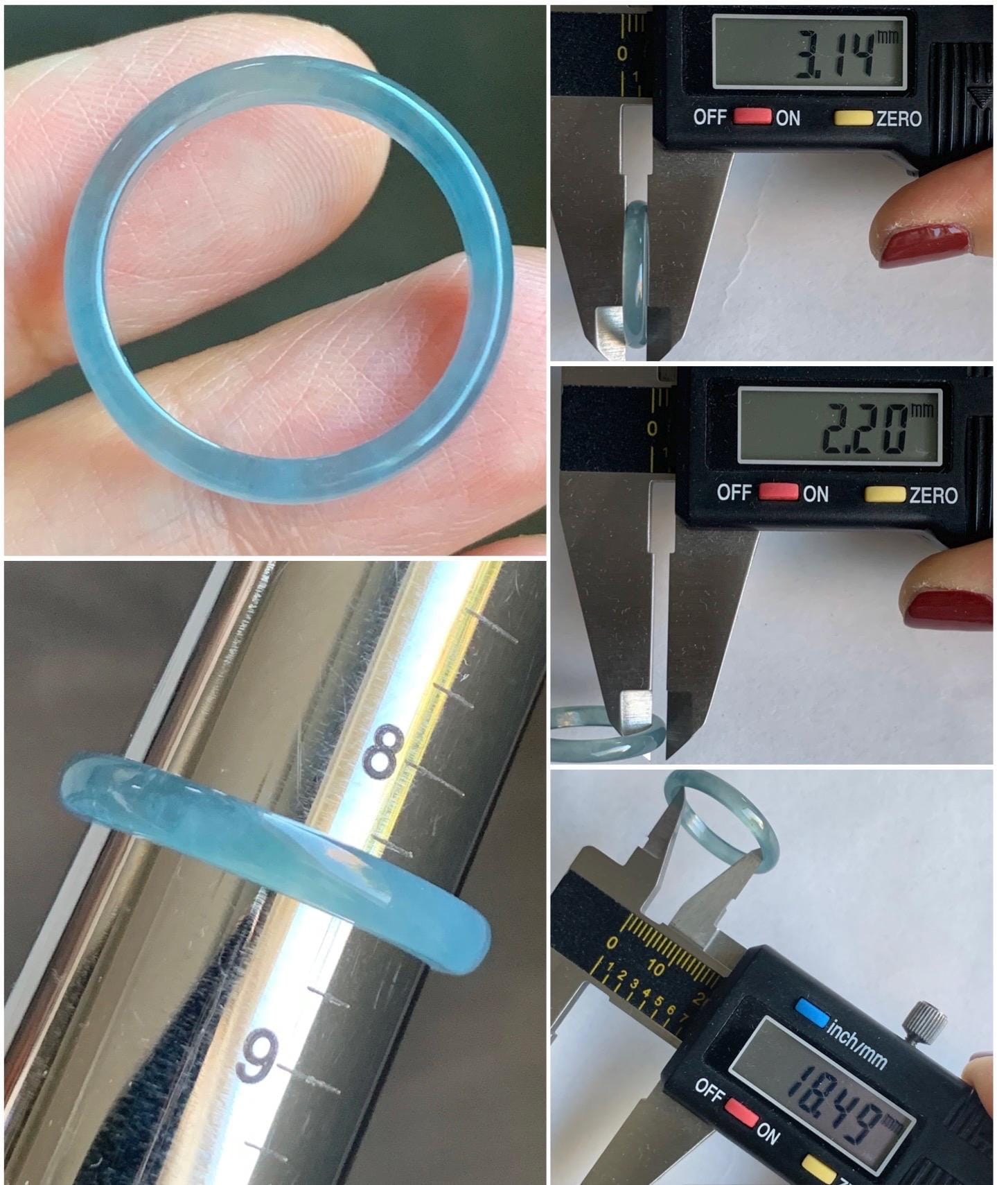 Stunning Natural Guatemalan Icy Highly Translucent Light Purplish Blue Jadeite Band Ring Size 8.25 天然冰危起冰起光淡蓝紫翡翠戒圈 XQ124B