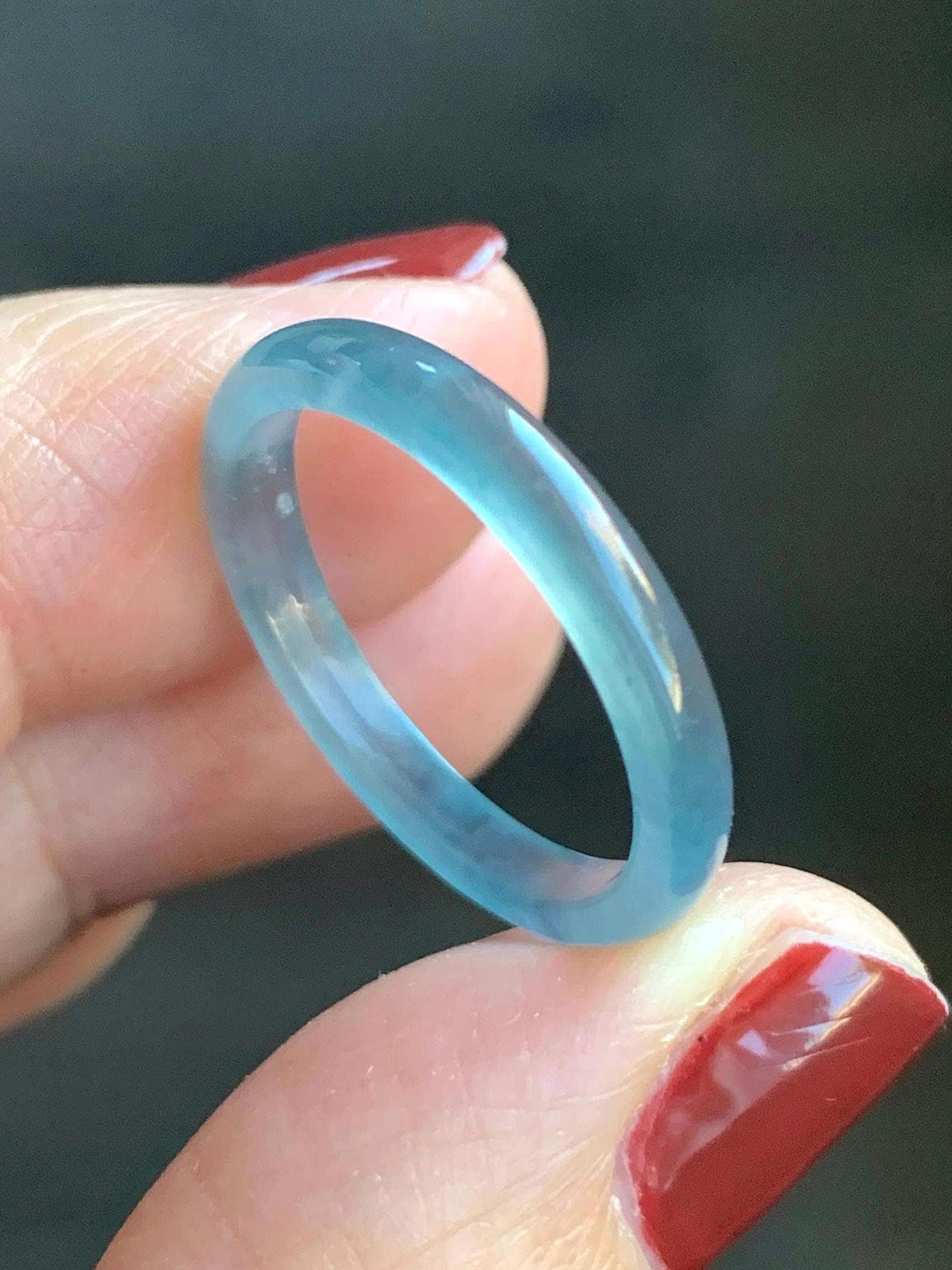 Stunning Natural Guatemalan Icy Highly Translucent Light Purplish Blue Jadeite Band Ring Size 8.25 天然冰危起冰起光淡蓝紫翡翠戒圈 XQ124B