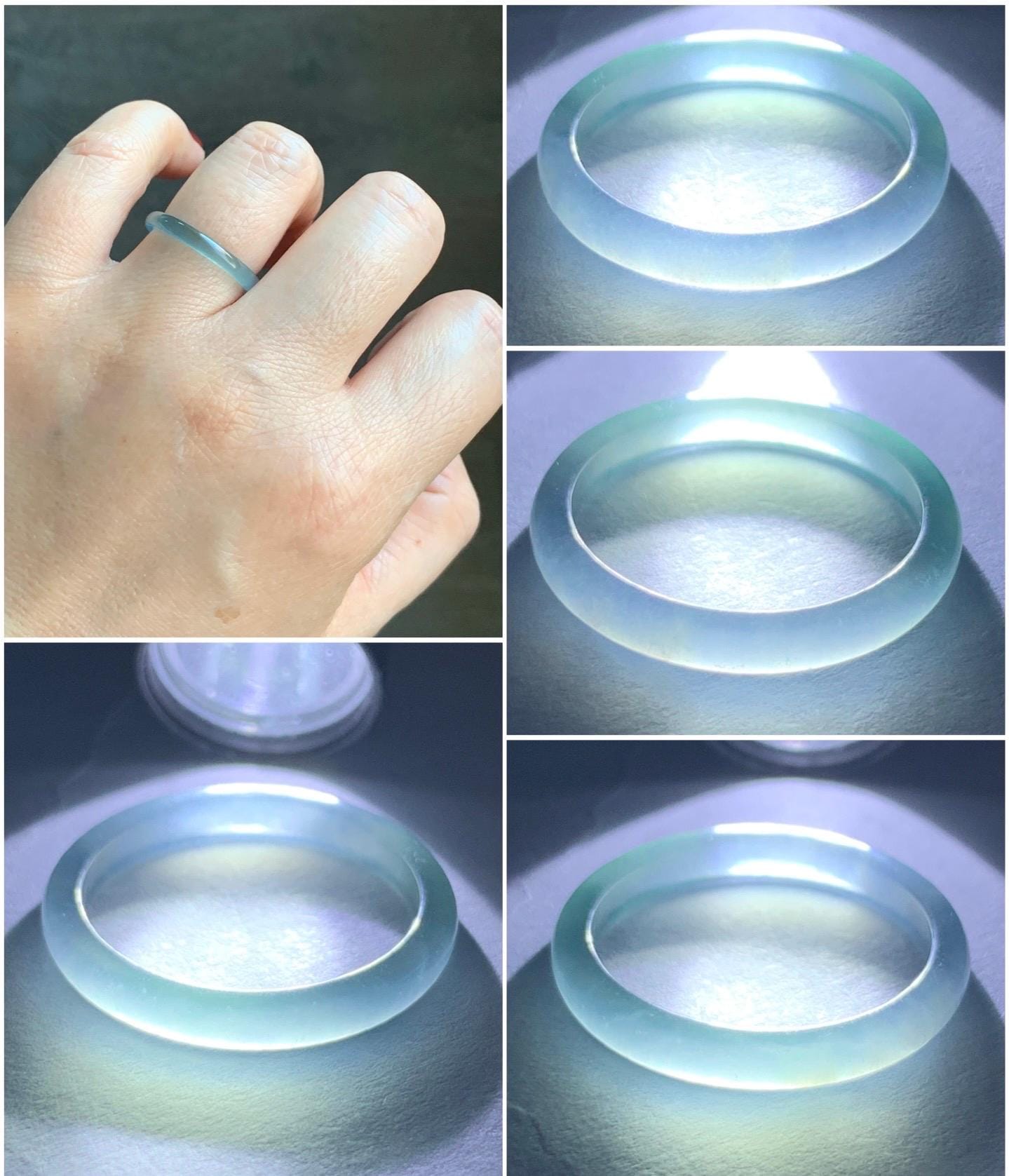 Stunning Natural Guatemalan Icy Highly Translucent Light Purplish Blue Jadeite Band Ring Size 7.75 天然冰危起冰起光淡蓝紫翡翠戒圈 XQ124D
